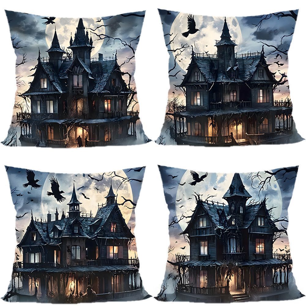 Decorative Pillow Cover 4PC For Halloween & Christmas Occasion, Style‑66, Suitable For Sofa, Living Room, Bedroom, 45 × 45cm, Pillow Insert Not Included