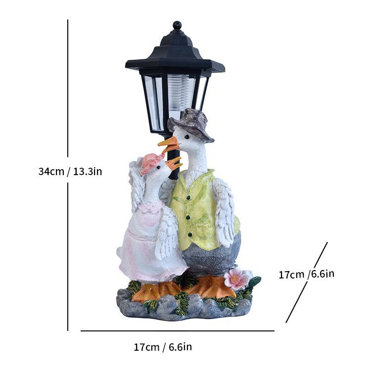 Resin Couple Goose Solar-Powered Outdoor Lamp Garden Sculpture Outdoor Decor - Multi-color - Size 1