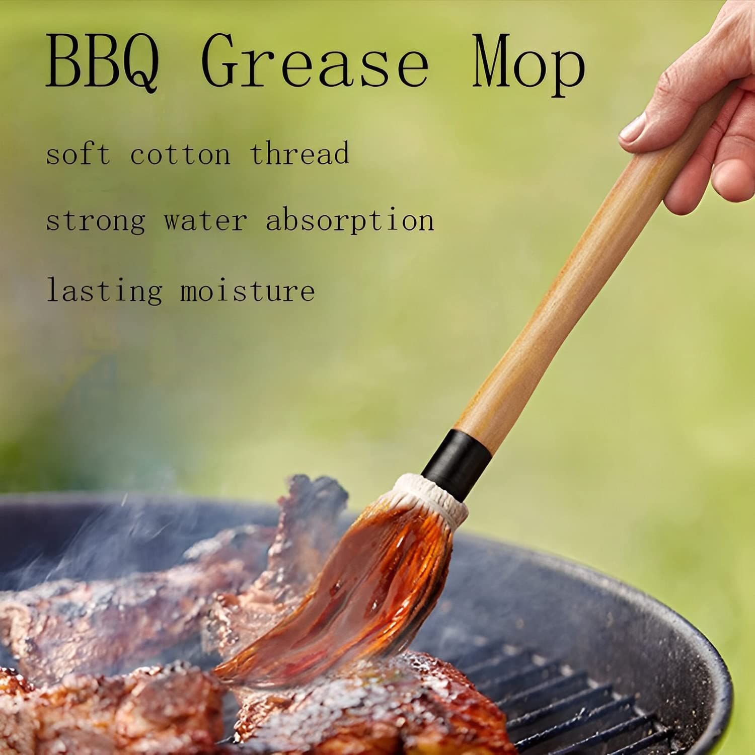 Barbecue mop with wooden long handle, used for grilling, smoking, and steak, as well as for feeding with rubber wooden handle — image 4