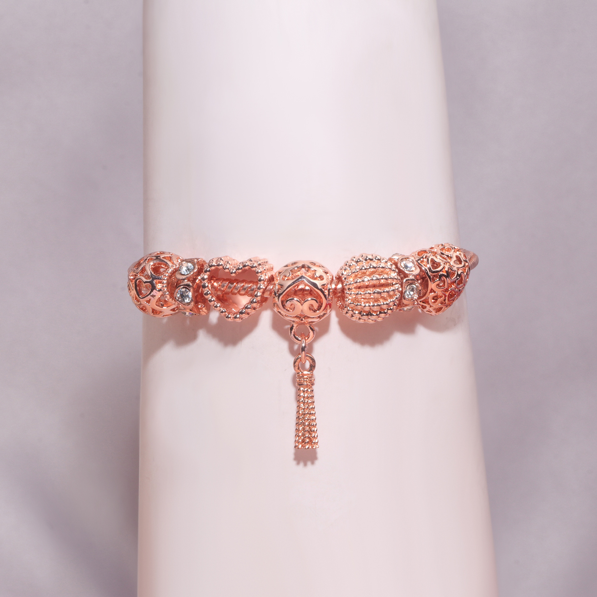 Rose Gold Hollow Carved Heart Bead Tassel Bracelet(17cm) โ image 6
