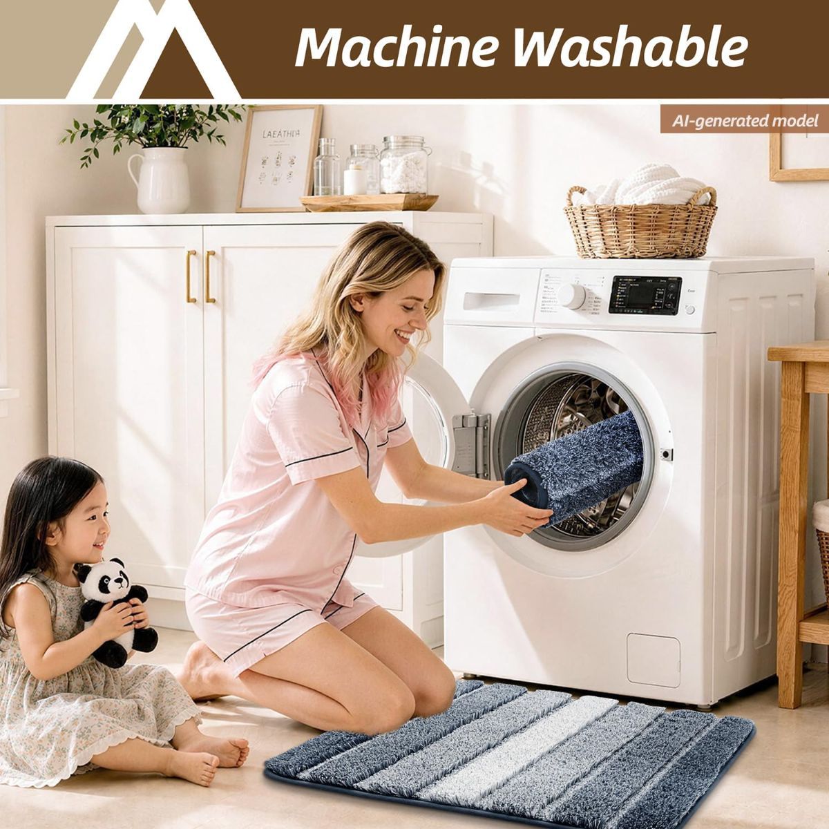 Bathroom Rugs, Ultra Soft Absorbent Bath Mat, Beige | Non-Slip TPR Backing Stays in Place, Machine Washable Bath Rugs Shaggy Rug for Bathroom Floor — image 4