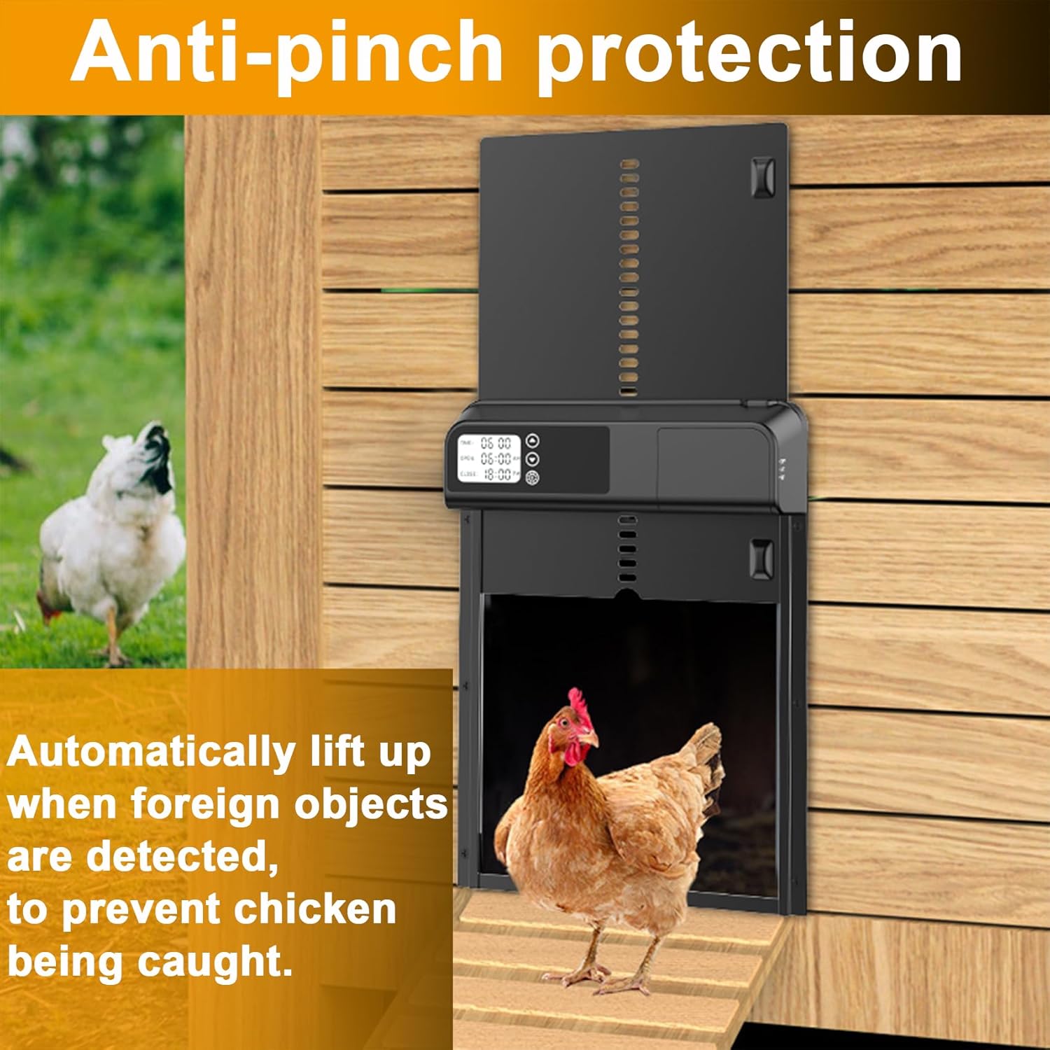 CARLA HOME Automatic Chicken Coop Door with Timer & LCD Screen, Anti-Pinch Safety, Easy Battery Operation & Weatherproof for Outdoor Coops — image 4