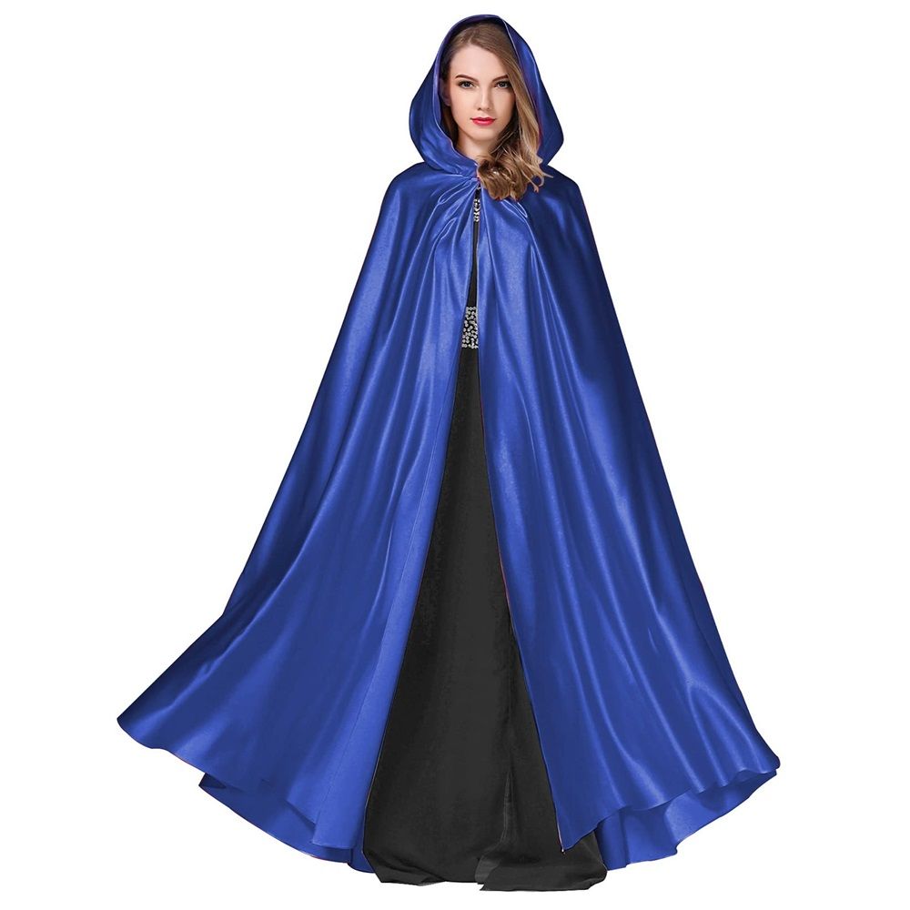Women's Wedding Hooded Cape Bridal Cloak Poncho Full Length （170）blue Satin Hooded Cape Unisex Halloween Cloak for Devil Witch Wizard Halloween Christmas — image 4