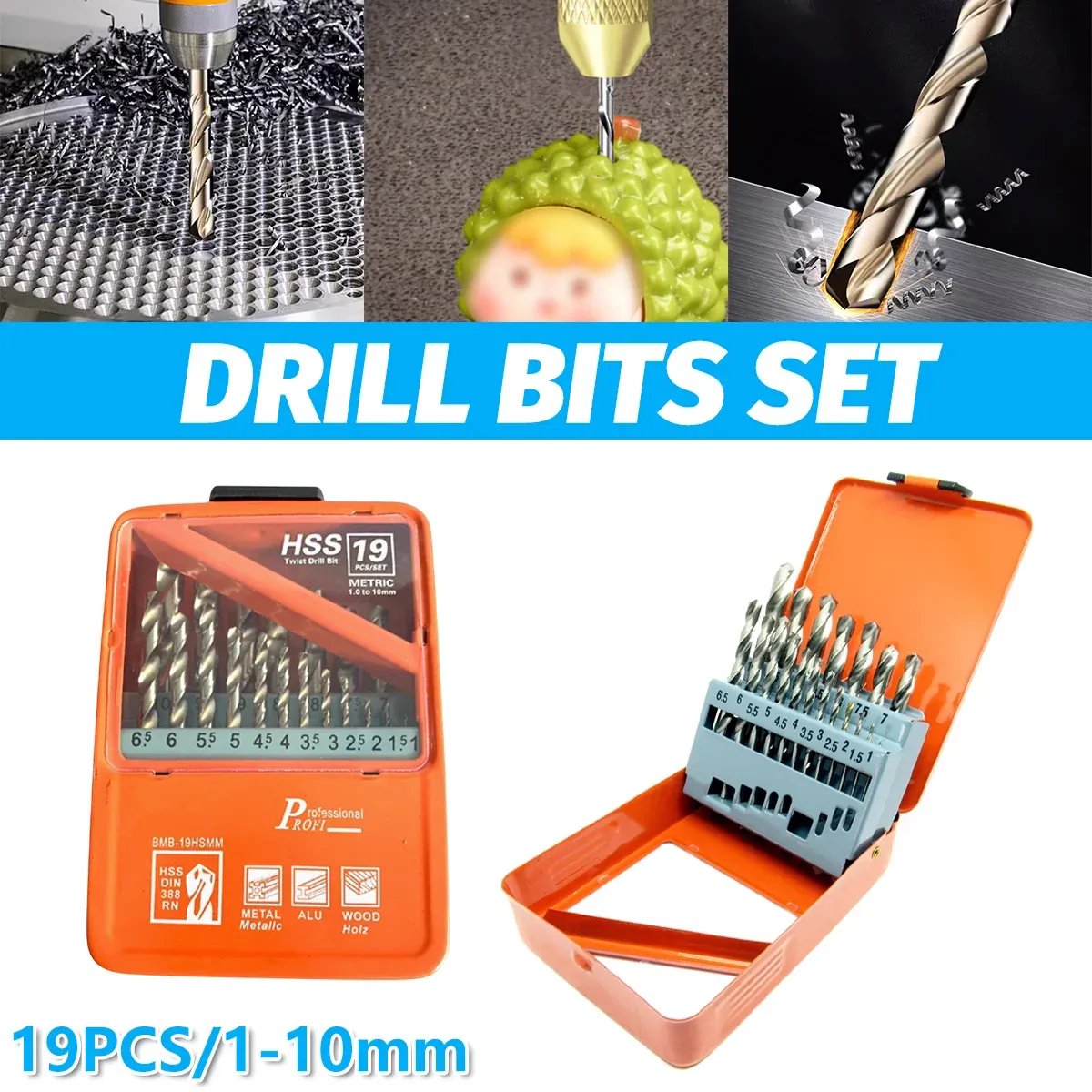 19pcs Straight Shank Twist Drill Bit Set High Speed Steel Metal Drilling Tool — image 4