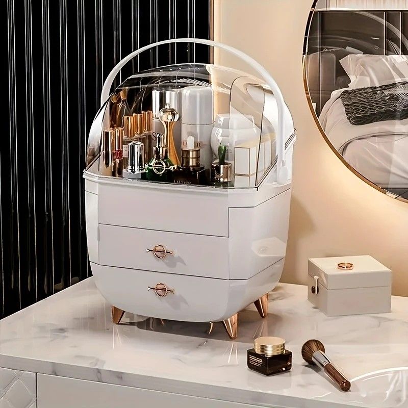 WHITE Luxury Transparent Flip-top Cosmetic Organizer, Large Capacity with Smart Compartments, Dustproof & Silent Drawers, Essential for a Neat Vanity โ image 4