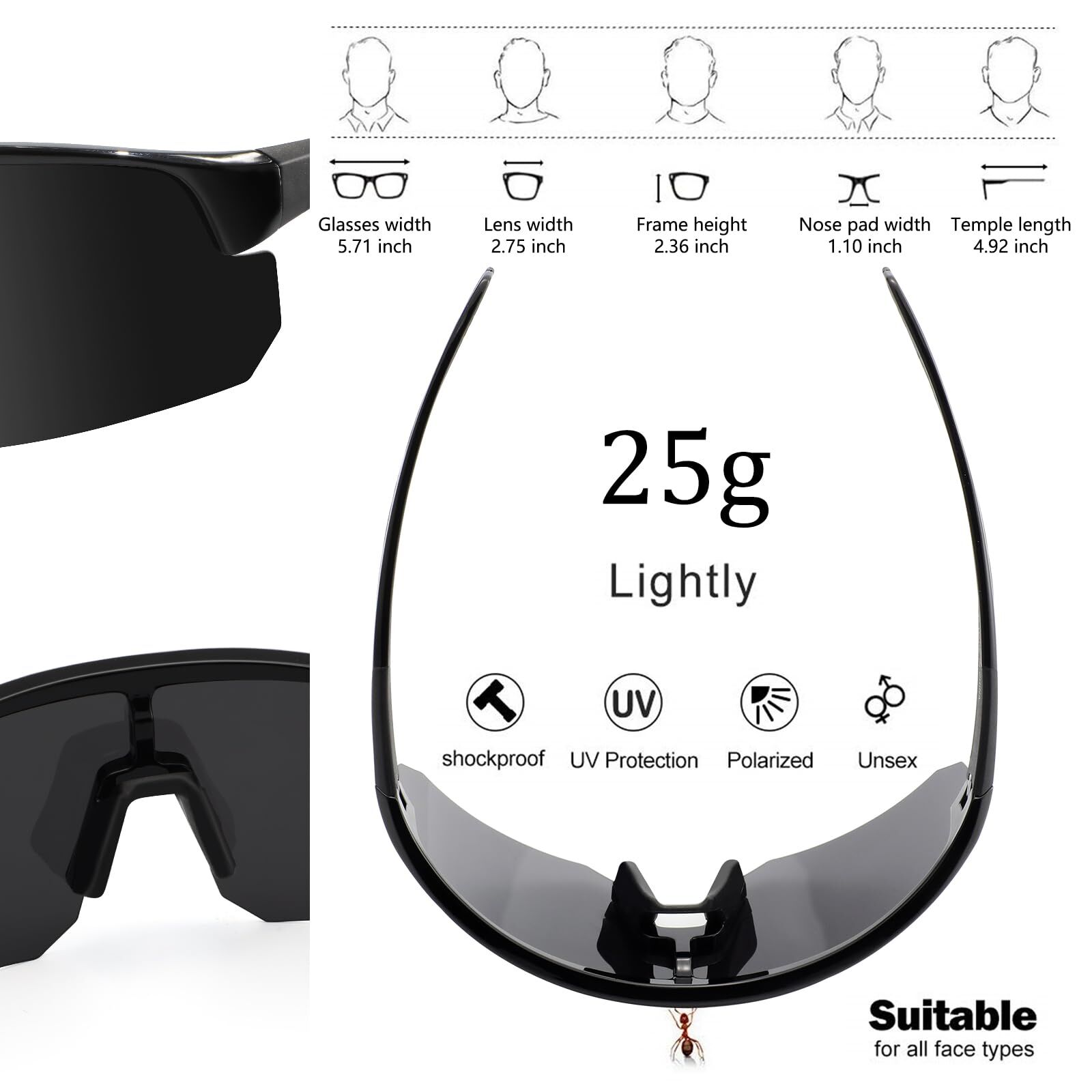 High-End Polarized Sports Sunglasses for Men Women โ UV400 Protection, Anti-Fog, Lightweight TR90 Frame, Removable Lens, Running, Fishing, Go โ image 4