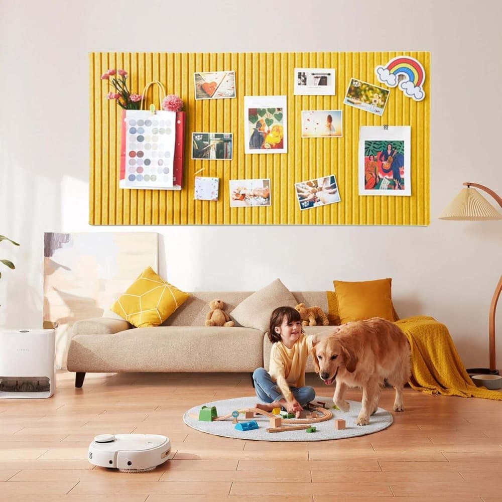 40x60cm Self-Adhesive Photo Board, Decorative Cork Wall Panel Bulletin Board with Acoustic Panels for Photos and Messages, Yellow, for Home and Office — image 5
