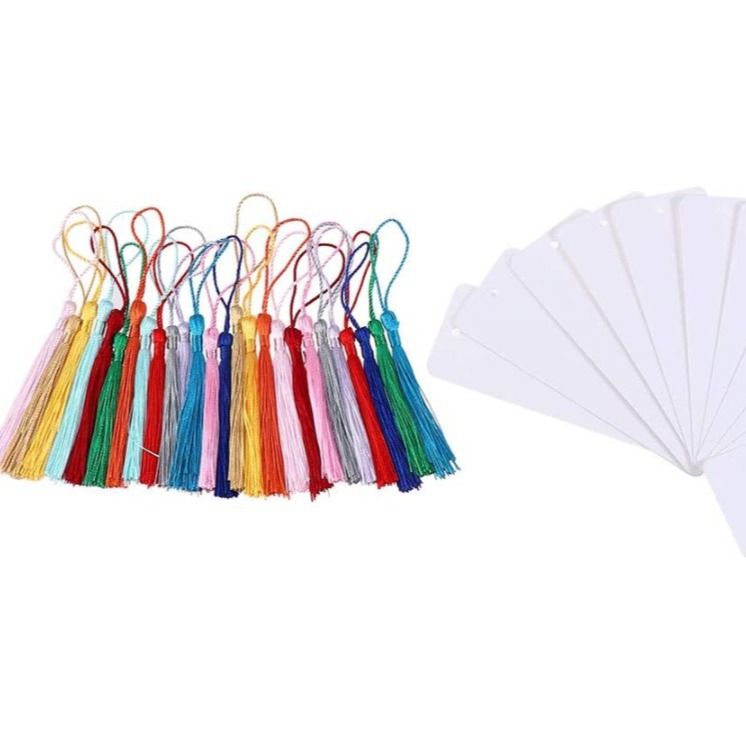 24pcs Blank Bookmarks with Colorful Tassels, White Cardstock Bookmarks Bulk, Craft Paper Bookmarks for DIY Projects and Gifts Tags โ image 3