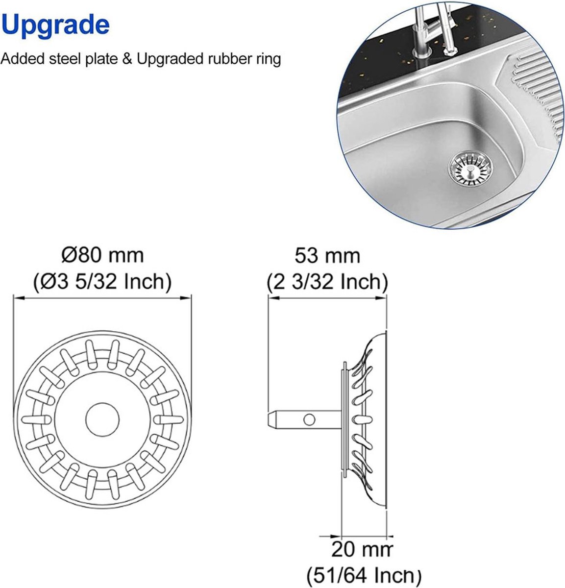 Kitchen Sink Drain Plug 80 mm - 2 Pieces Basket Plug - Sink Strainer Drain Stopper for the Kitchen - Stainless Steel - Universal - Drain Stopper - Sink — image 5