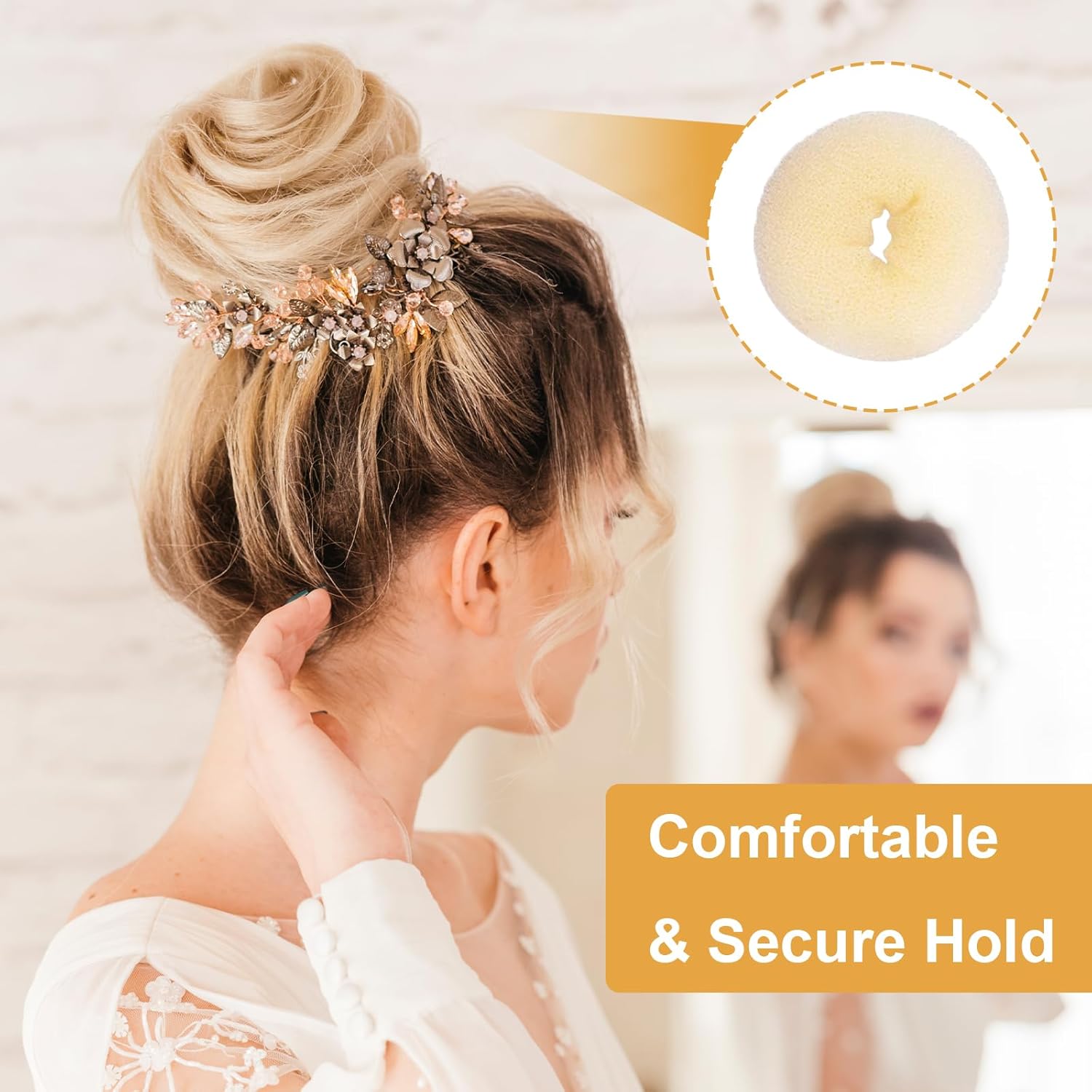 4-piece ring donut hair knot styler with 20 gold hair clips, beige donut bun maker, hair rings, styling set for dancers, ballerinas, girls, etc. and everyday â image 4