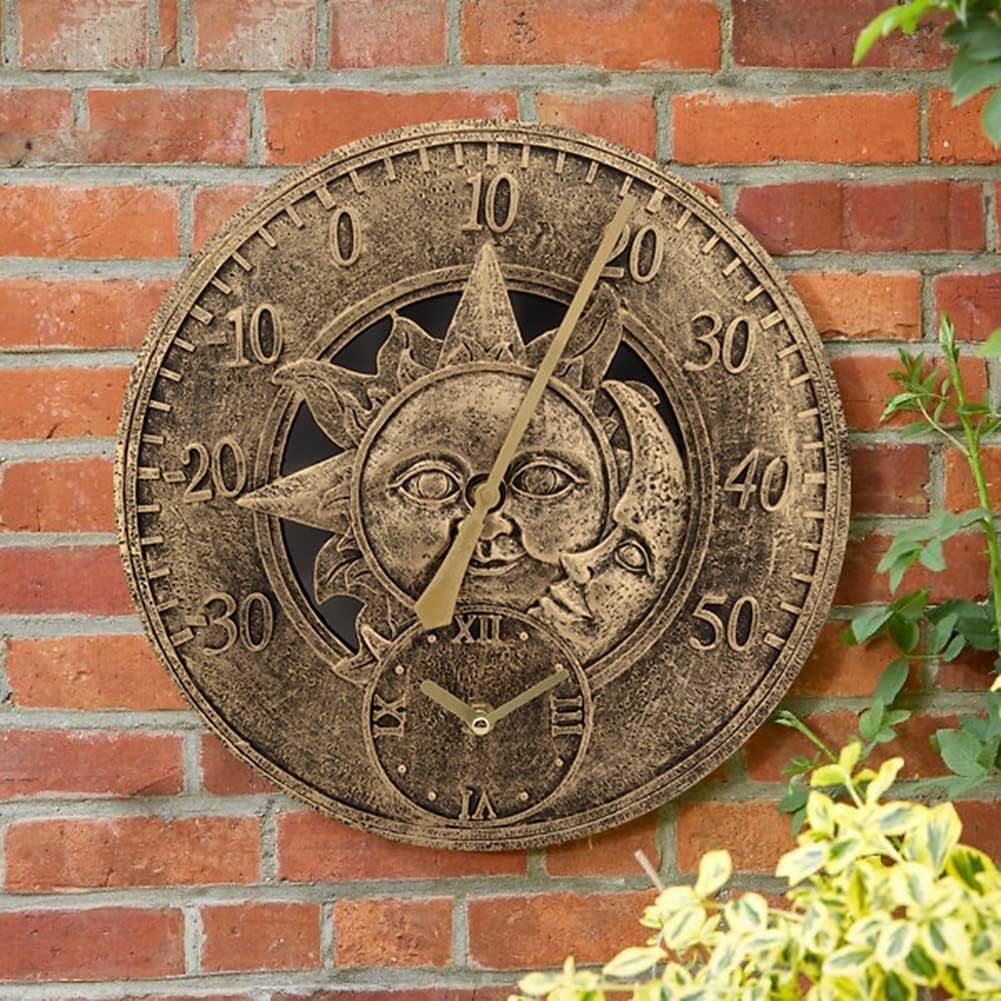 Outdoor Wall Clock, Thermometer for Patio and Pool, Round, Metal, Rustic,Waterproof,Outdoor Clock Thermometer Combo Garden-12in โ image 4