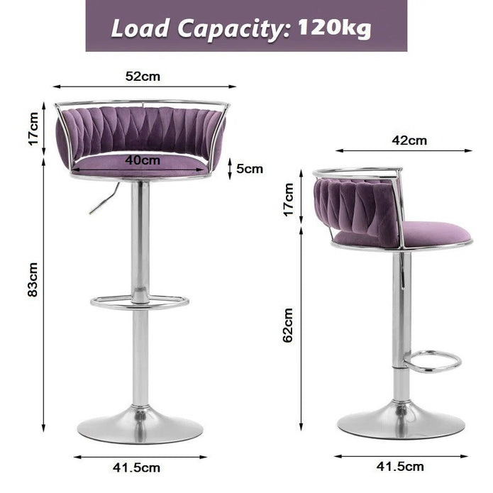 SERENITà Silver Swivel Upholstered Velvet Adjustable Height Counter Stool with Metal Frame Voilet (Set of 2) — image 5