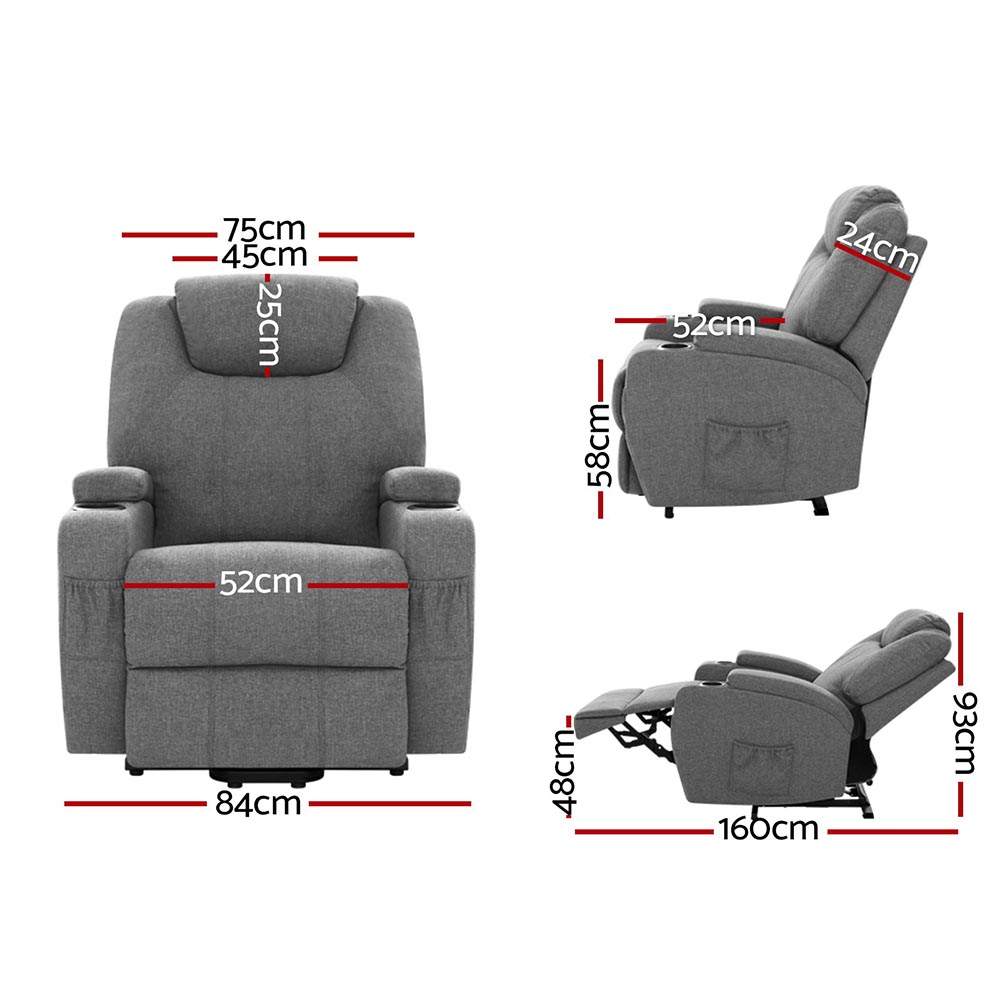 Artiss Recliner Chair Lift Assist Heated Massage Chair Velvet Milio โ image 2