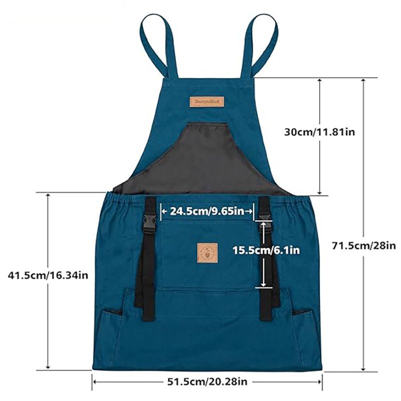 Oxford Cloth Waterproof Gardening Apron, Large Capacity Kangaroo Pocket, Cross Back Straps Comfortable, Great Helper for Picking and Weeding(dark blue) — image 5