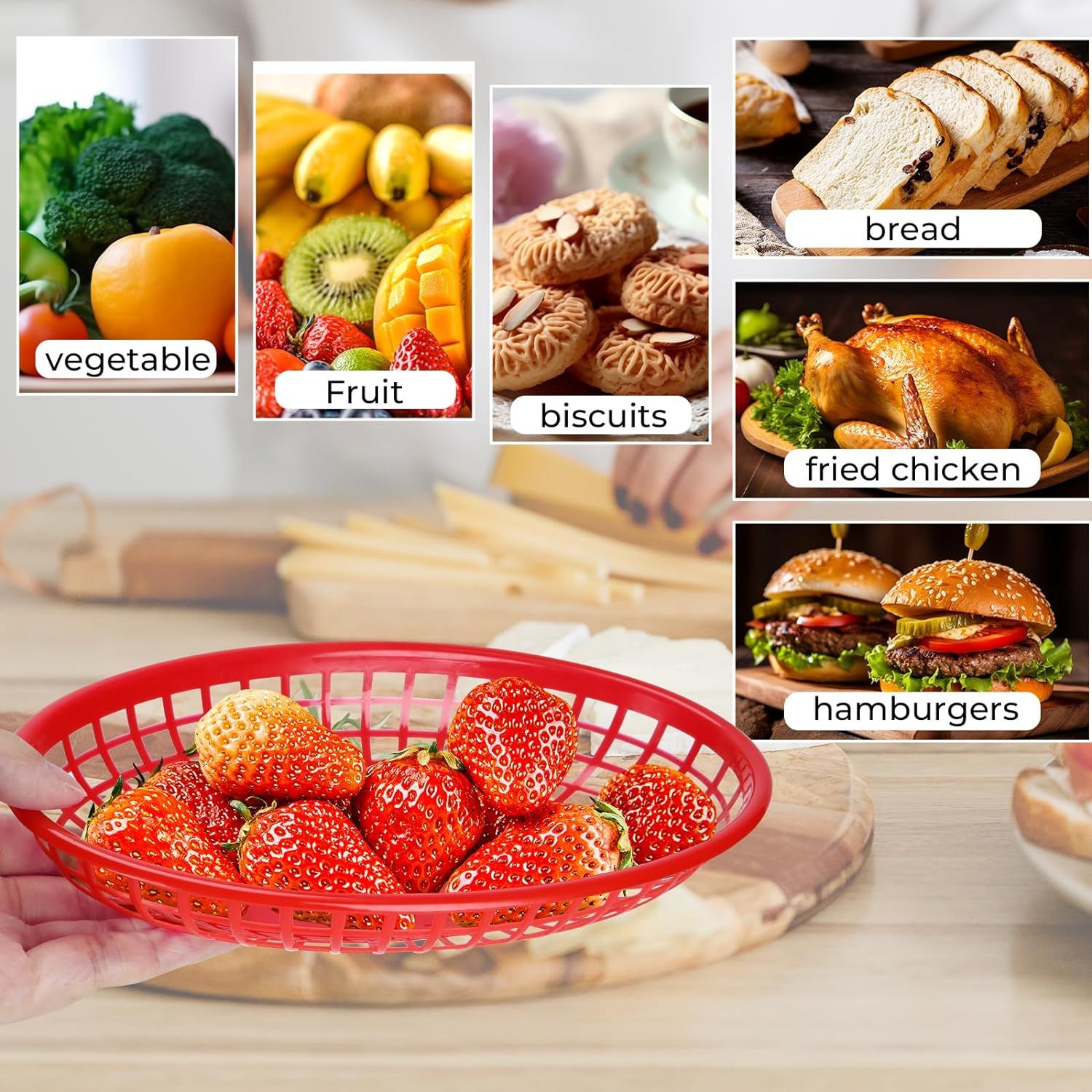 50 Pack Fast Food Baskets, Plastic Fast Food Restaurant Baskets, Bread Fry Baskets Serving Tray for Hot Dogs, Chicken, Burgers — image 4