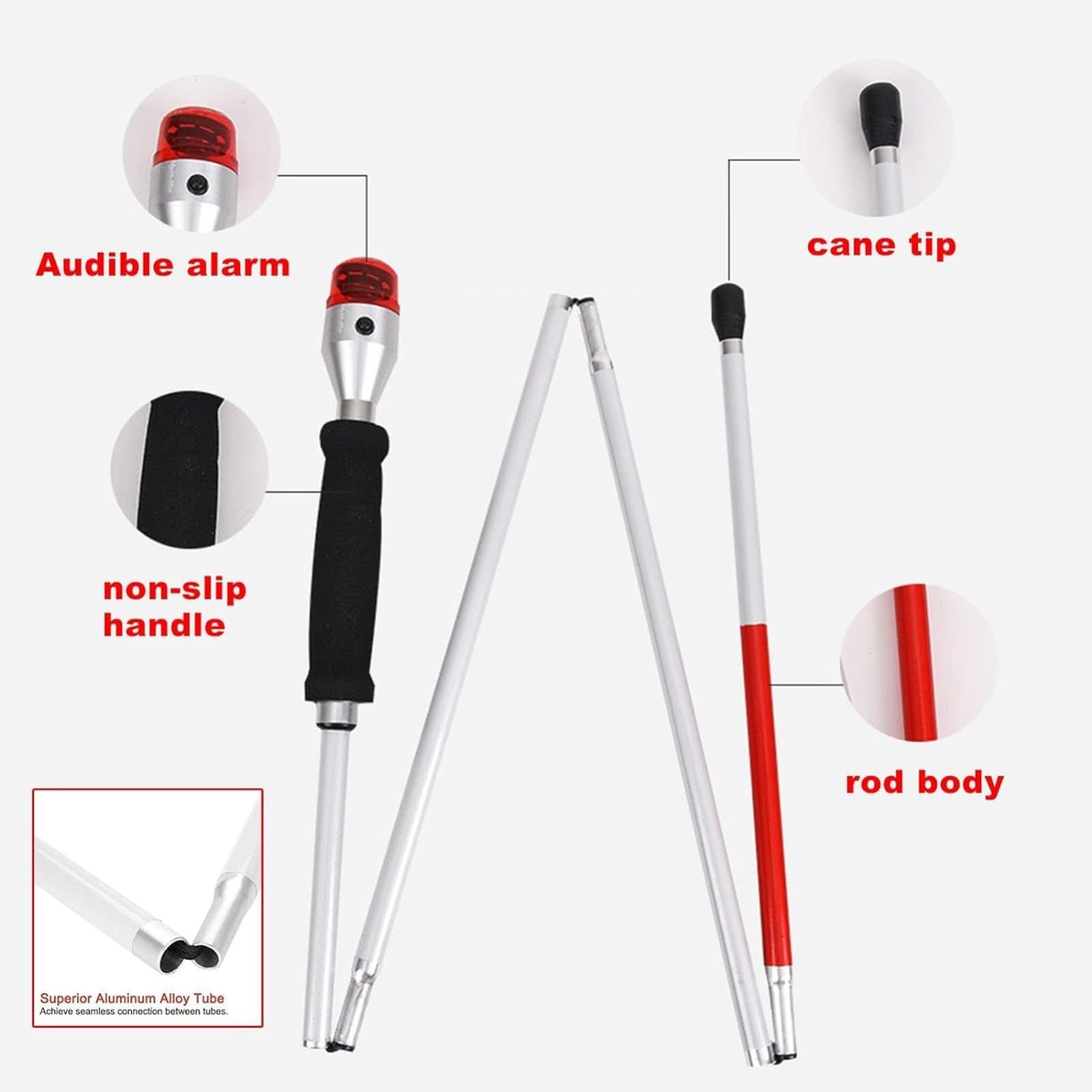 Blind Cane with Voice - Reflective Folding Walking Stick - Anti Slip Mobility Cane for Vision Impaired and Blind People — image 3