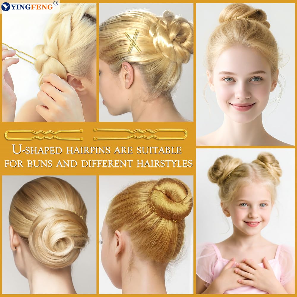 510PCS Blonde Bobby Pins Hair Pins Kit with Hair Net, Includes 100 Bobby Pins for Women, 100 U Shaped Buns Hair Clips, 300 Hair Bands and 10 Blonde Hair Nets — image 4