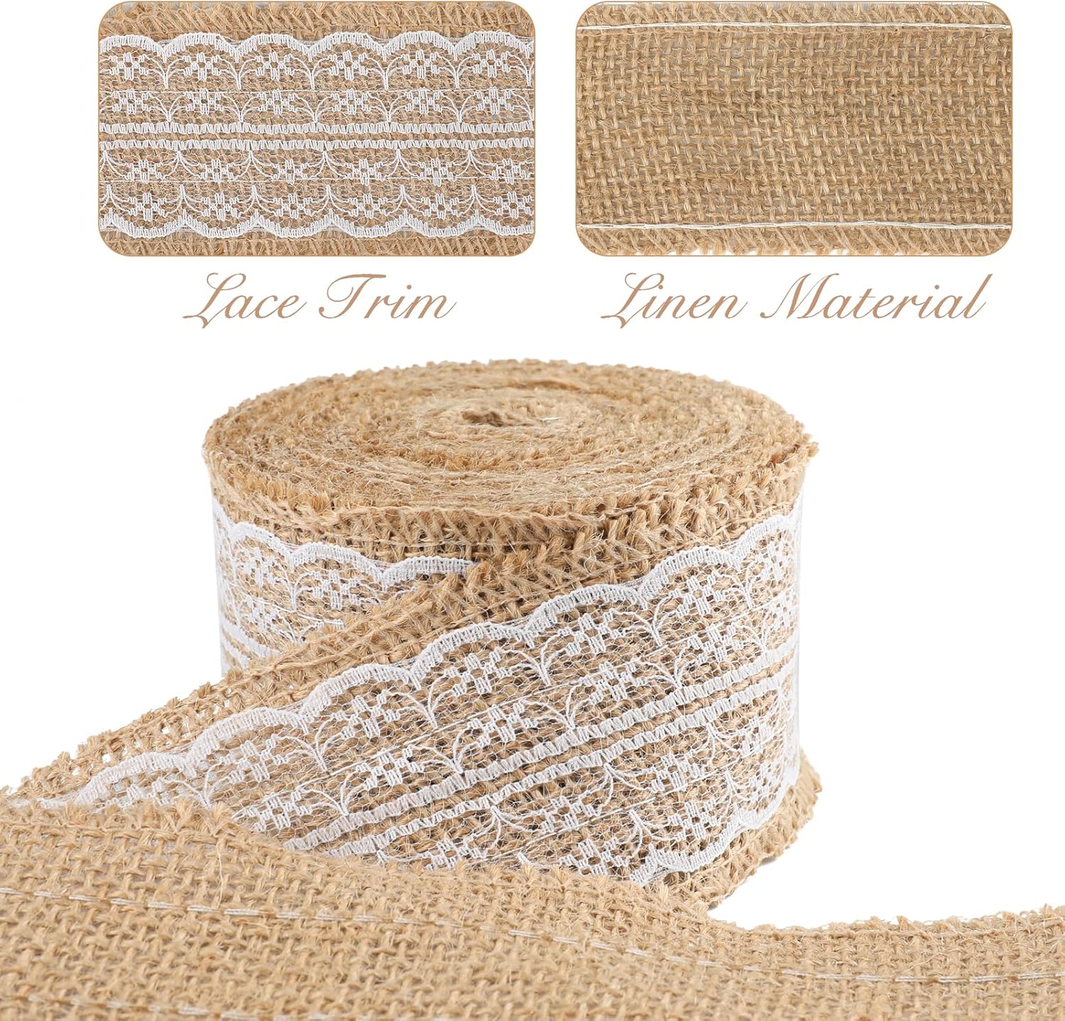Natural Jute Burlap Ribbon Roll - 2.4Inch x 5.5Yards Rustic White Lace Burlap Ribbon Trim Tape for DIY Crafts, Bottle Decor, Wreath โ image 4