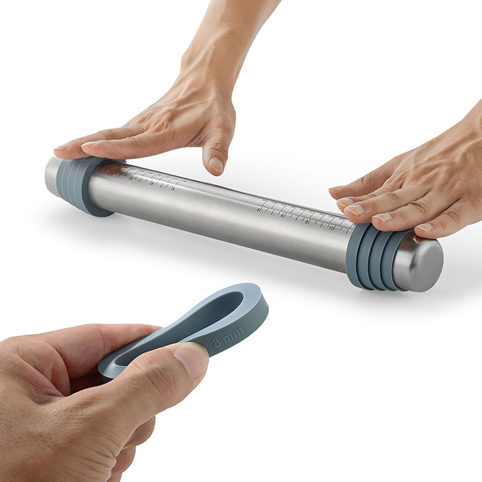 Adjustable Thicknes Flour Rolling Pin with Scale Mat Dough Scraper 430 Stainless Steel Cooking Tools Baking Utensils — image 4