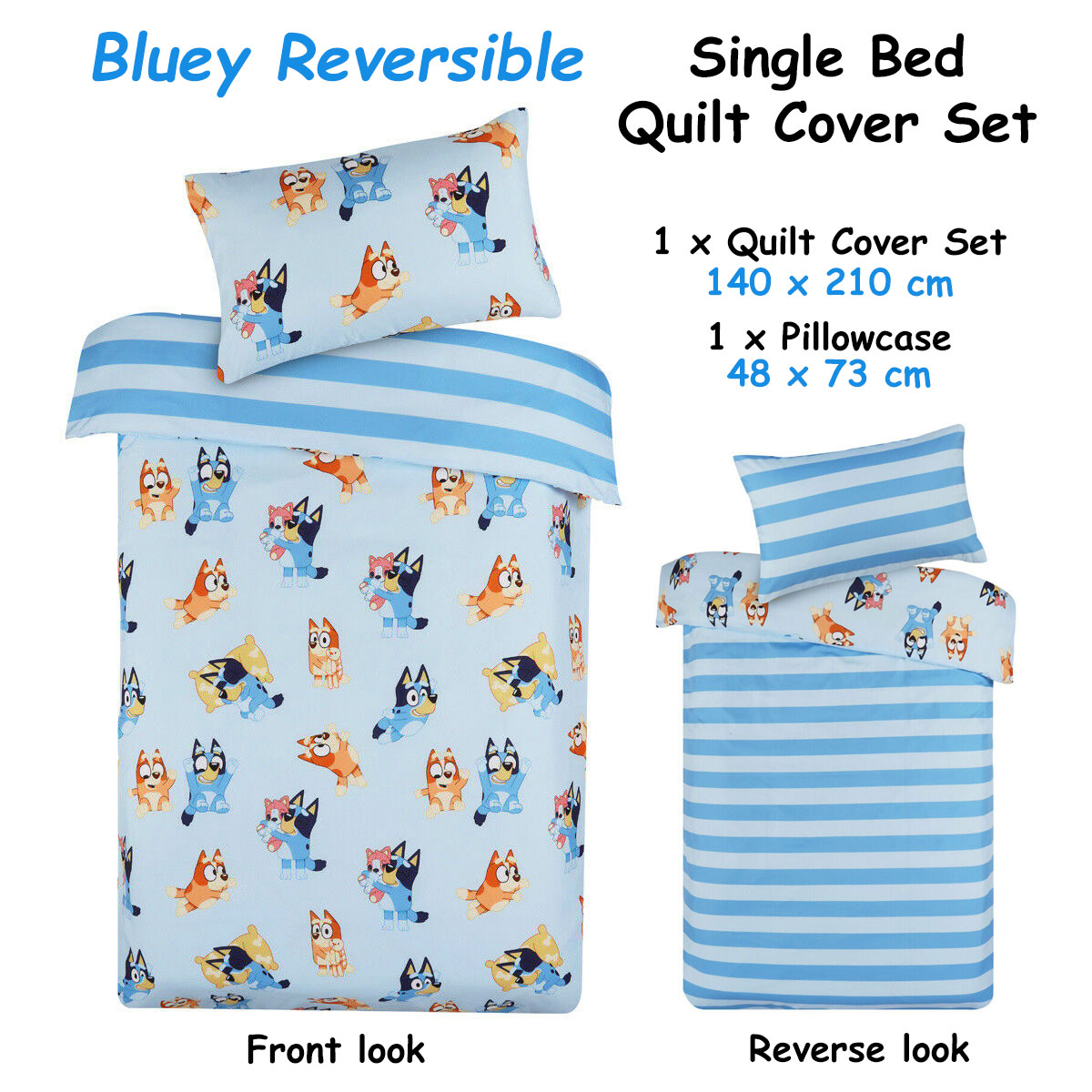 Bluey Bingo Reversible Striped Licensed Quilt Cover Set Single — image 2
