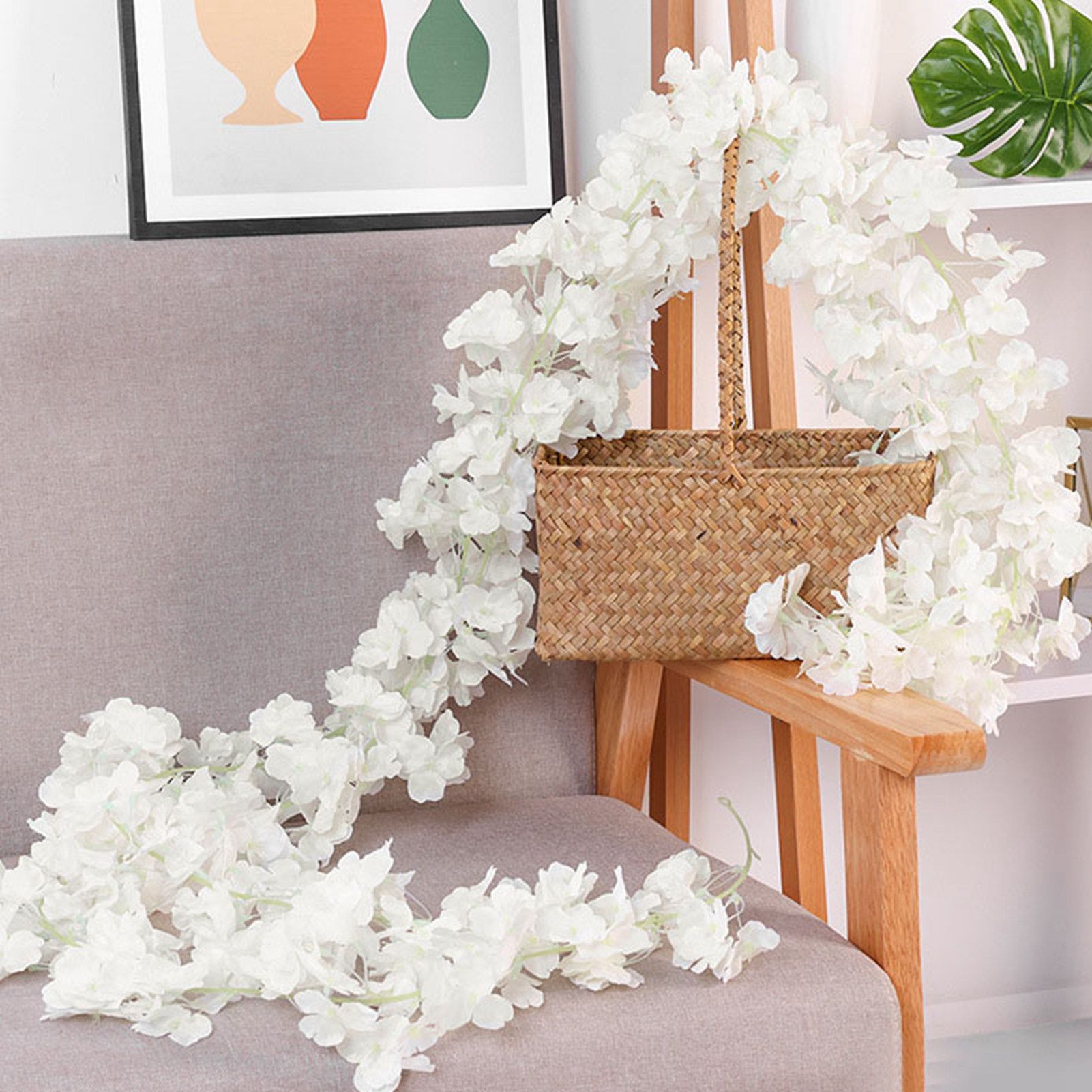 1.8m 256 Simulated Artificial Sakura Flower Garland Hanging Vines for Spring Home Room Wedding Party Decor White โ image 2