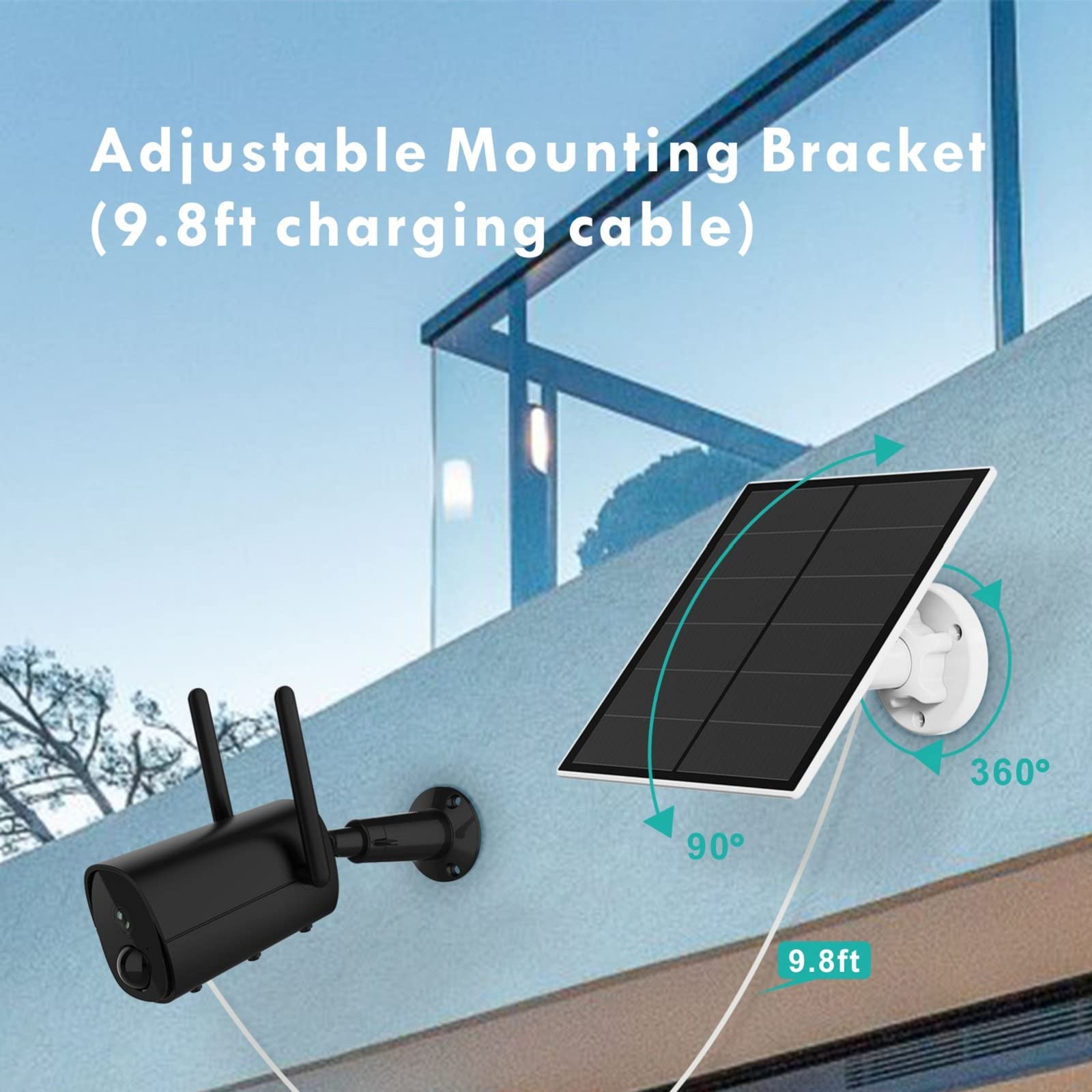 2-Pack 5W Solar Panel for Outdoor Security Camera – 5V USB Charger with 9.8ft Cable, IP65 Waterproof, Adjustable Mount, Compatible with Most Battery Cameras — image 5