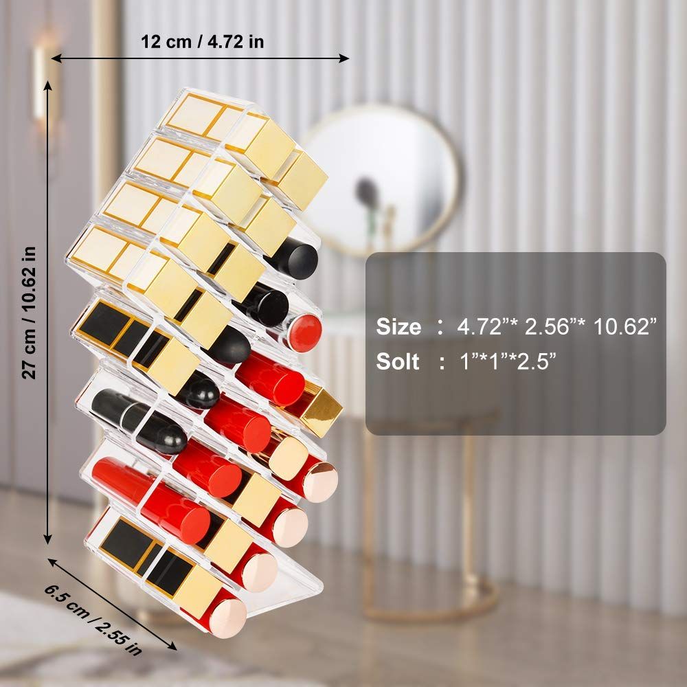 Holder Lip Gloss Tower Clear Cosmetic Fish Sticks Lip Makeup Organizer Lip Stick Storage for Bathroom Vanity 28 Slots โ image 2