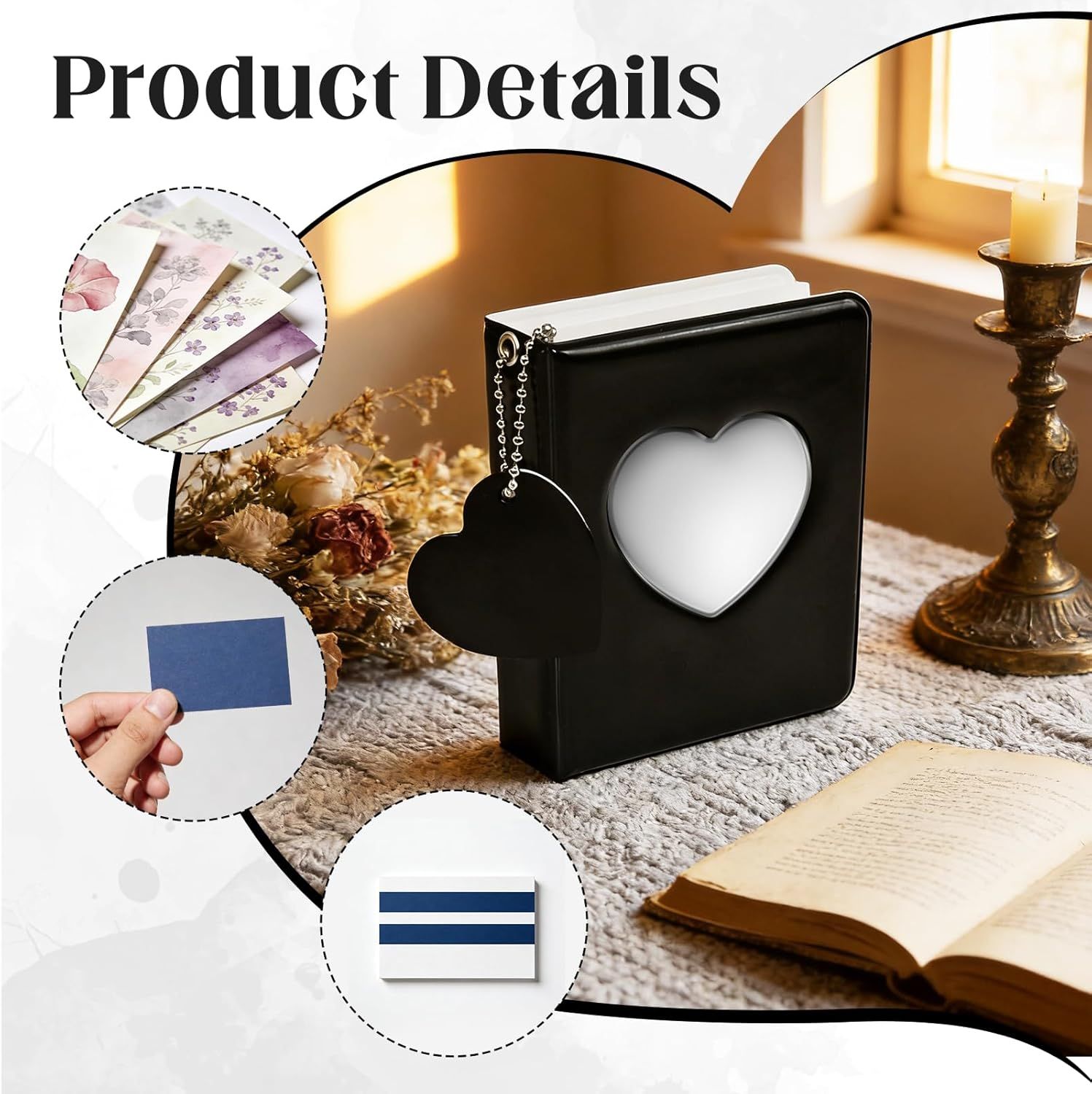 Mini Photo Album,3 Inch Photocard Book Heart Hollow Cover Photocard Binder 36 Pockets for Collect and Protect Photos (Black) โ image 4