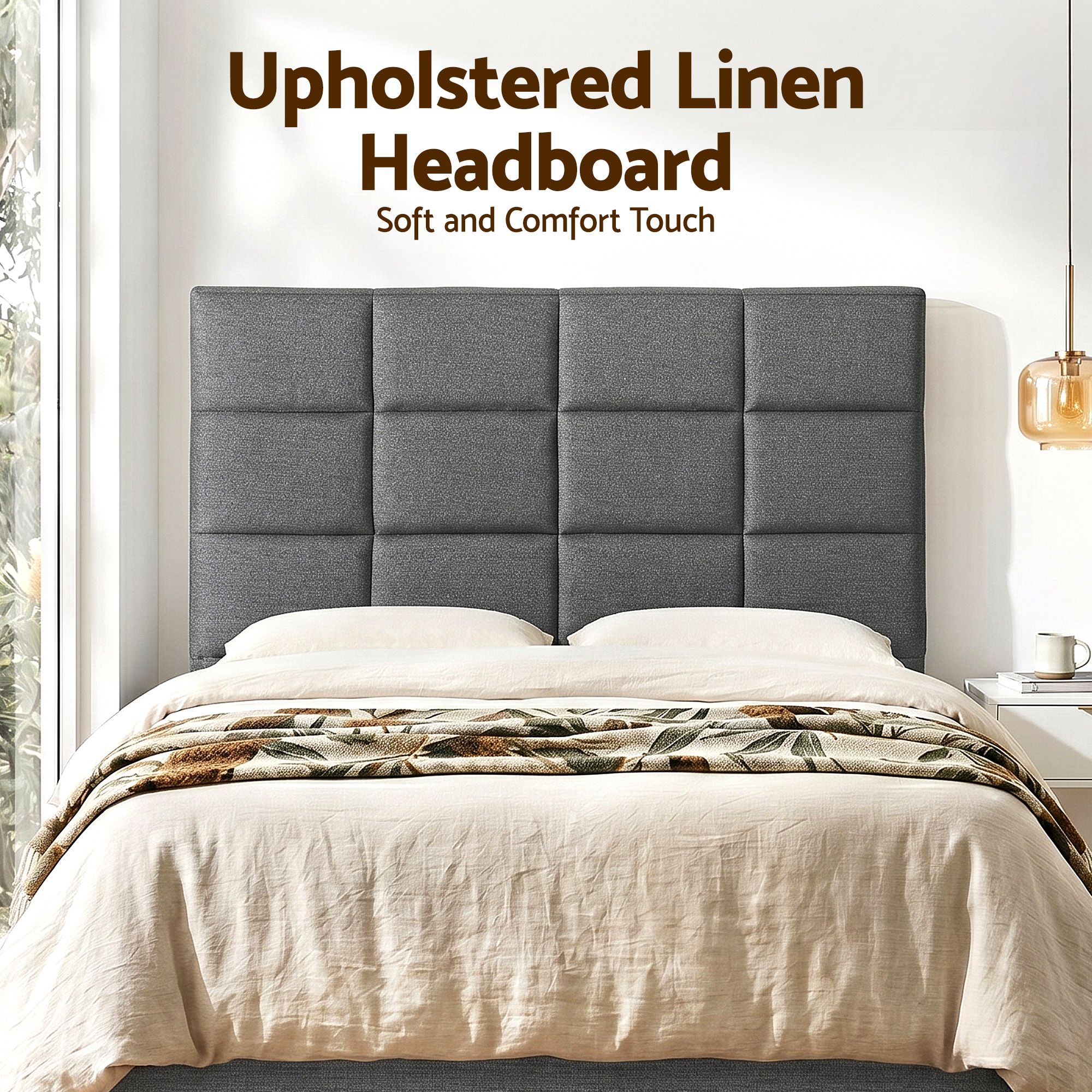 Artiss Bed Headboard Queen Bedhead Linen Fabric Charcoal โ image 4