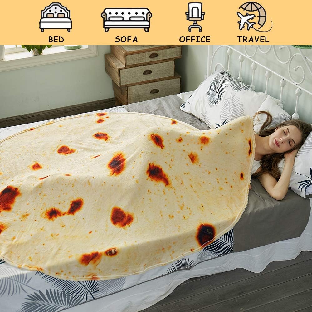 Burritos Tortilla Throw Blanket (Yellow), Novelty Funny Round Blanket for Kids & Adults, Soft Flannel Tortilla Wrap Blanket(71", Adults) — image 5