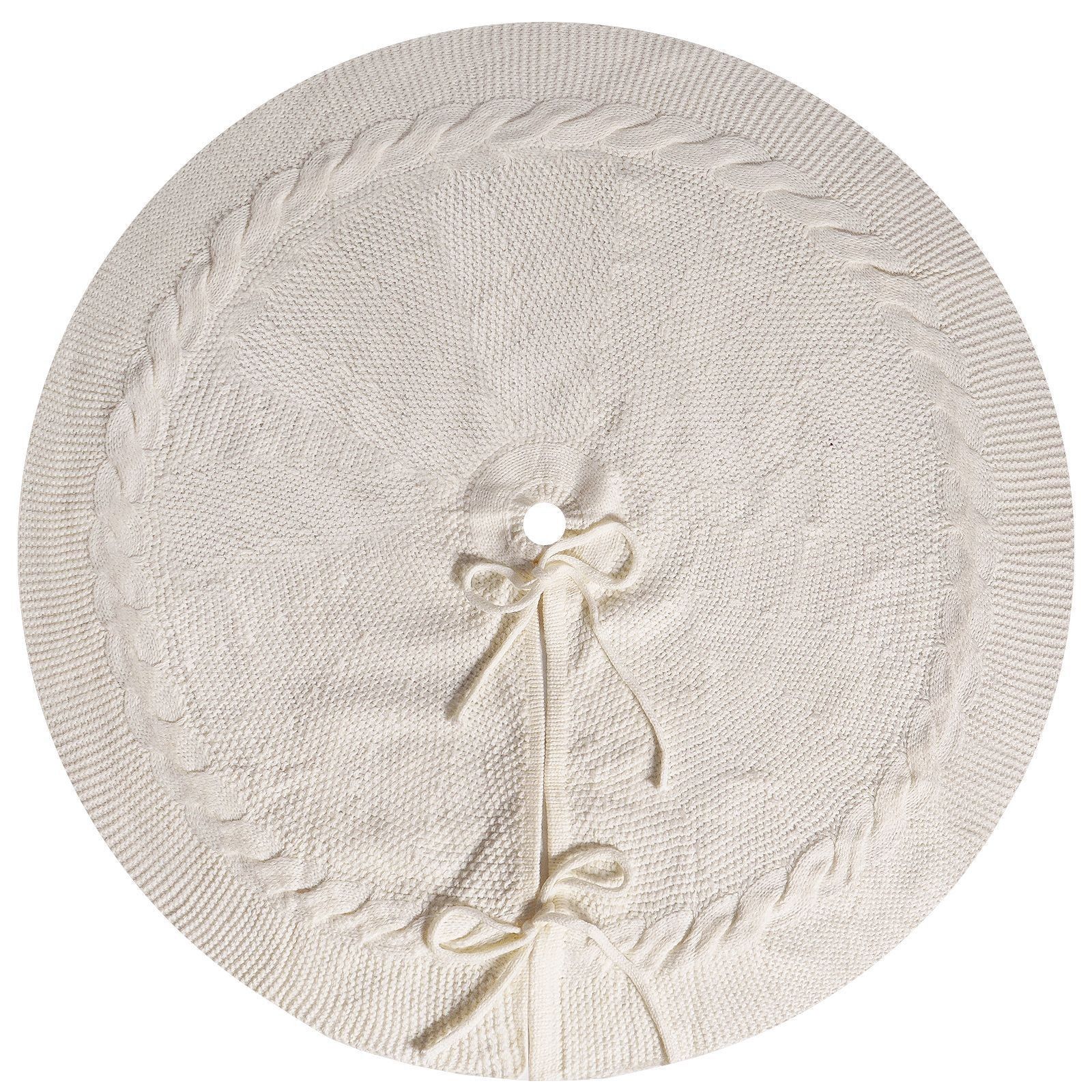 Knitted Christmas Tree Skirt 48 Inch White Round Tree Base Cover with Cable Knit Border Soft Holiday Tree Skirt Rustic Christmas Decor for Home Fireplace Party — image 5