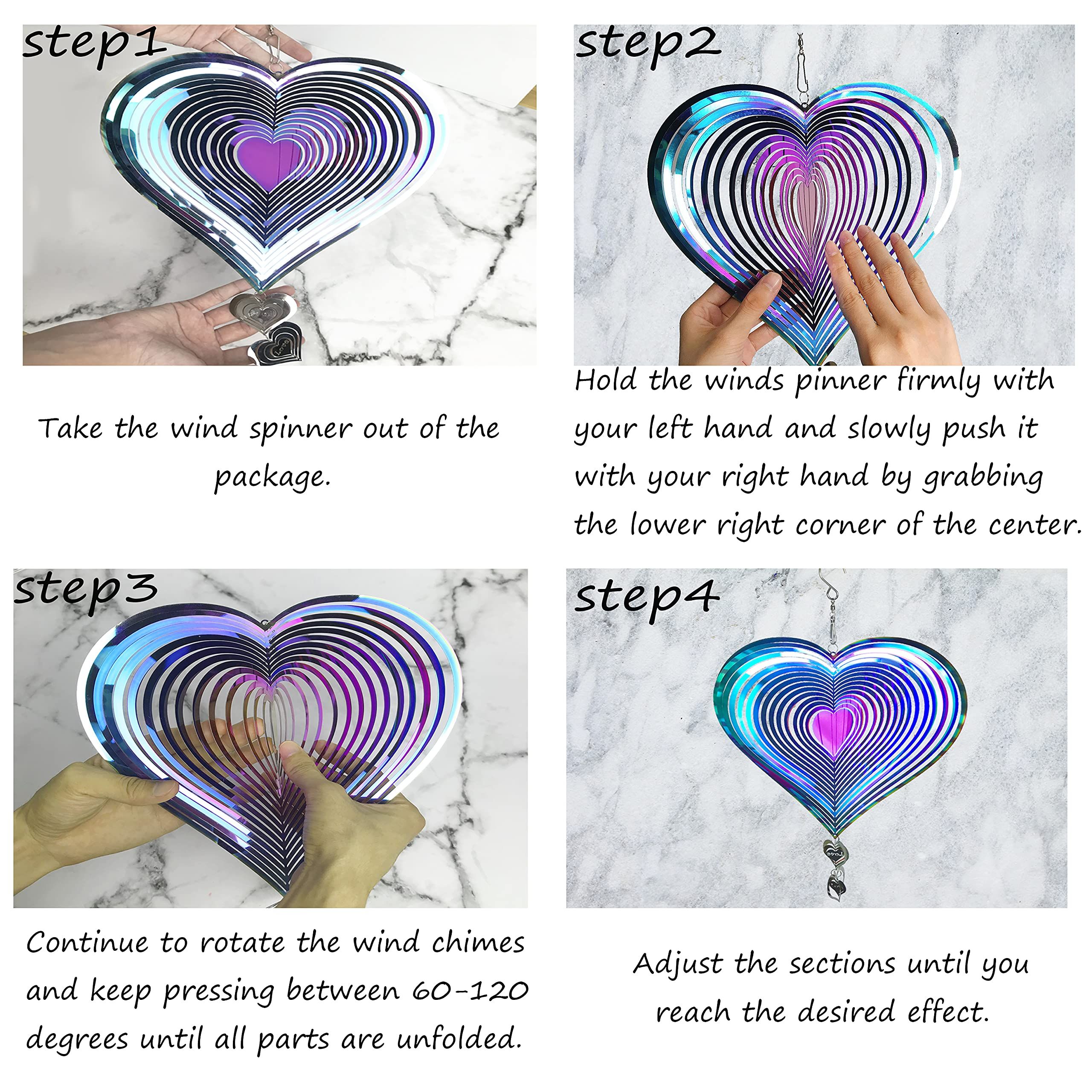 3D Stainless Steel Wind Spinners for Outdoor Yard Decor, Hanging Heart-Shaped Garden Ornaments, Reflective Metal Wind Sculptures for Patio Lawn Decorations — image 3