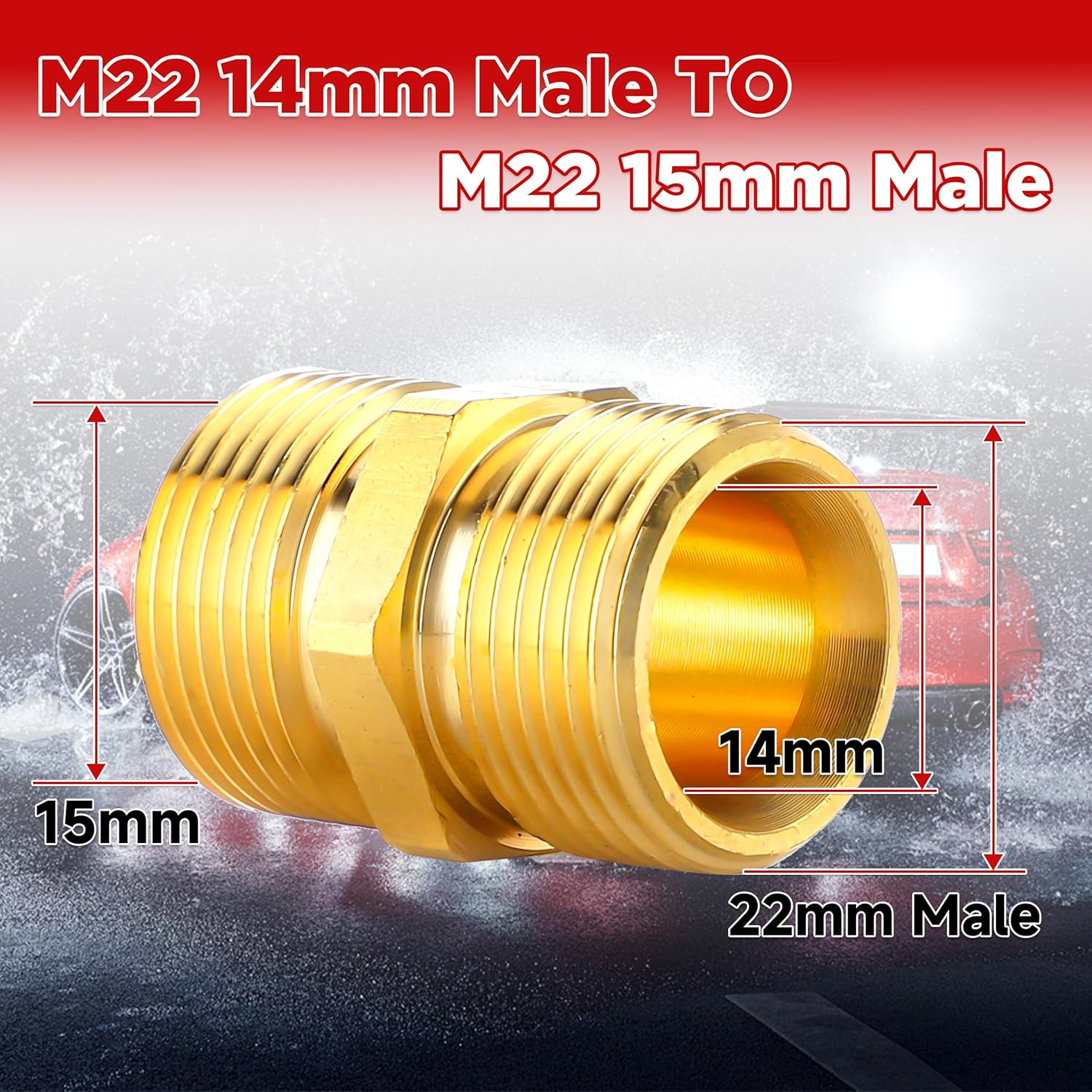 Pressure Washer Coupler, Metric M22 15mm Male Thread to M22 14mm Male Fitting, 4500 PSI — image 2