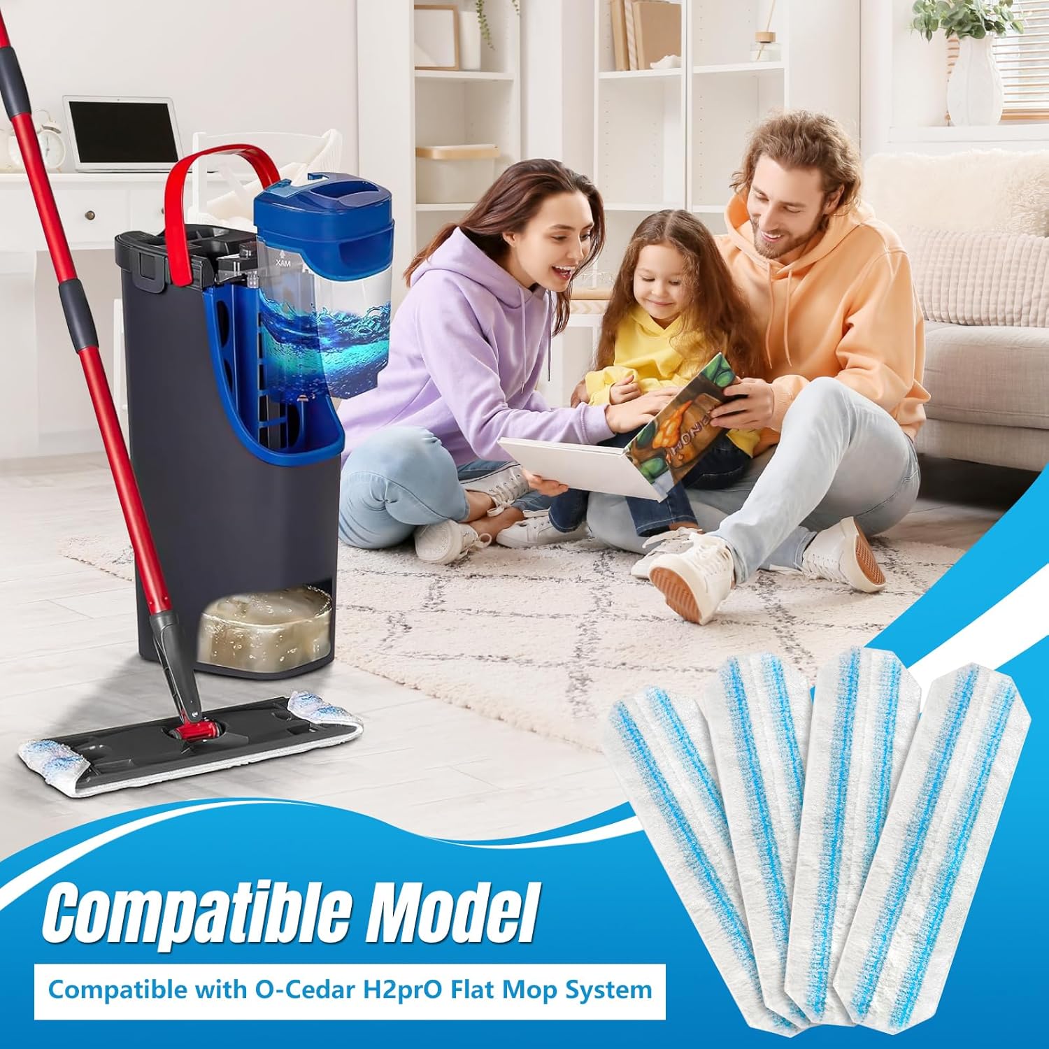 4-Pack Replacement Mop Pads for O-Cedar H2pro Flat Mop System & Vileda | O'Cedar H2 Pro Microfiber Mop Heads Replacements | Washable Reusable Refills | Safe on β image 2