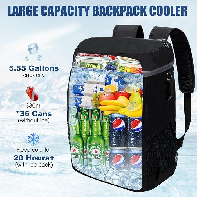 Light Grey 5.55 Gallons Large Insulated Picnic Backpack with Multi Pockets & Leak-Proof Interior - Multifunctional Waterproof Thermal Lunch Bag for Camping — image 2