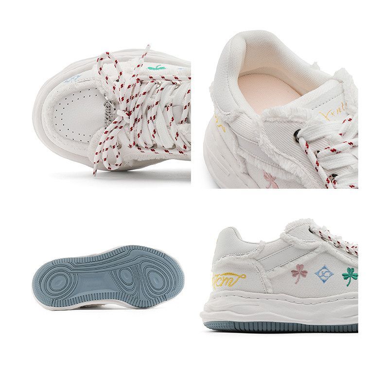 Casual Sneakers Embroidered Sneakers Four-Leaf Clover Shoes Comfortable - White - Size 11(AU11/EU44) โ image 3