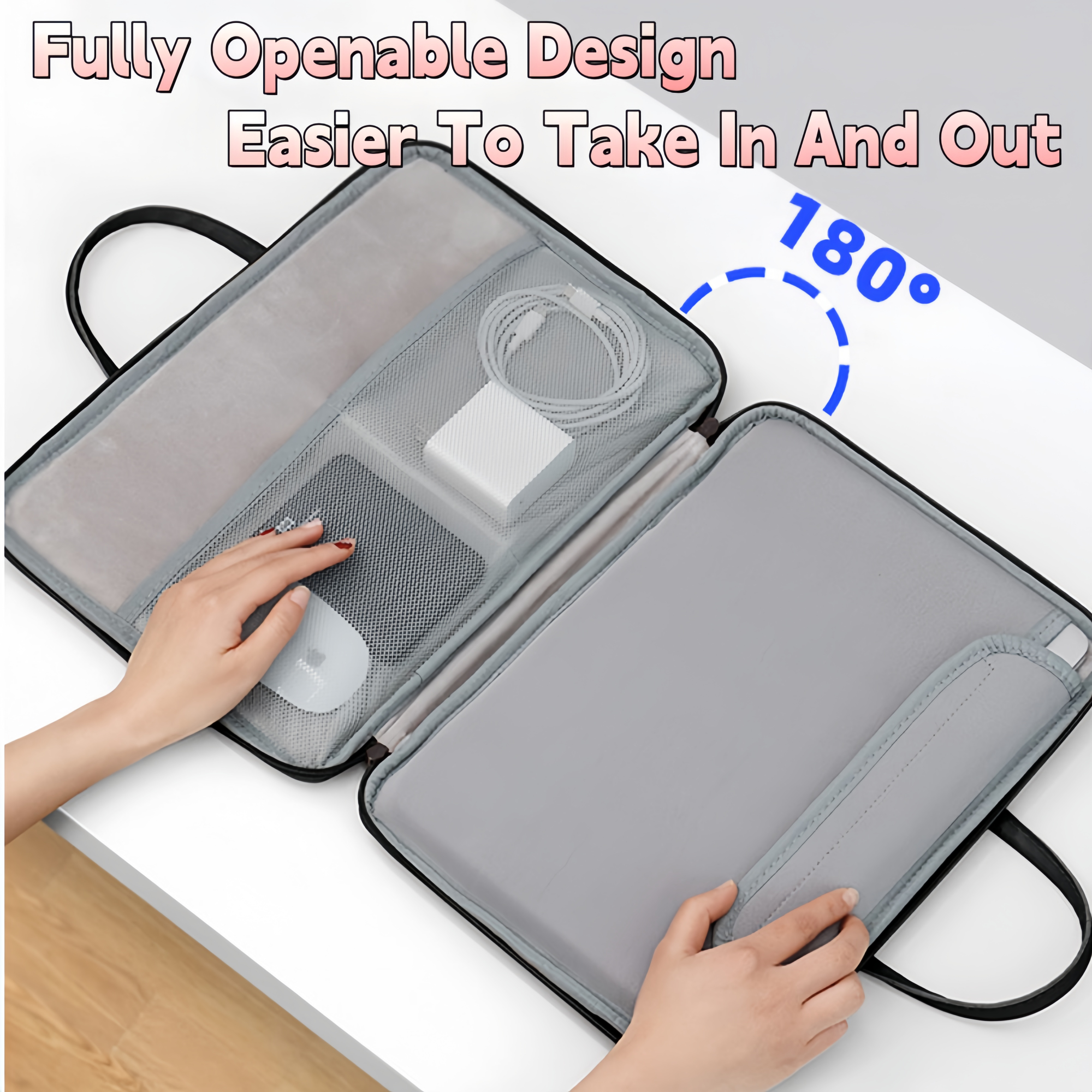 14 Inch PU Leather Laptop Bag, Portable Waterproof Laptop Case, Full Opening and Closing Sleeve Handbag, Briefcase for MacBook Air, Ipad, Business Travel โ image 2