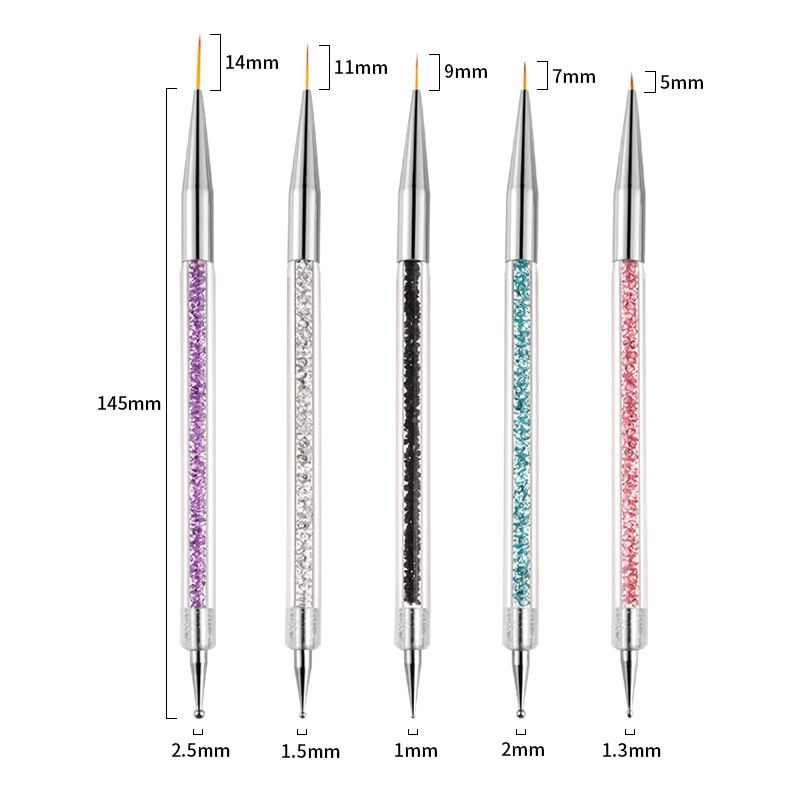 Gel Polish Nail Art Brushes Set-5 Pcs Dual-ended Nail Paint Brushes for Nail Art with Fine Liner Brushes and Dotting Pen — image 2