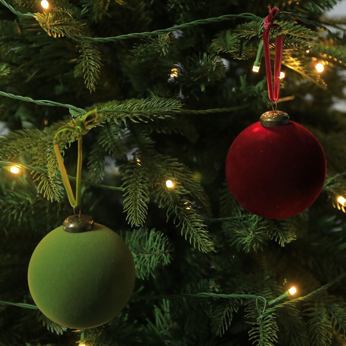 24pk Flocked Xmas Baubles Metal Cap, Burgundy 8cm — image 4