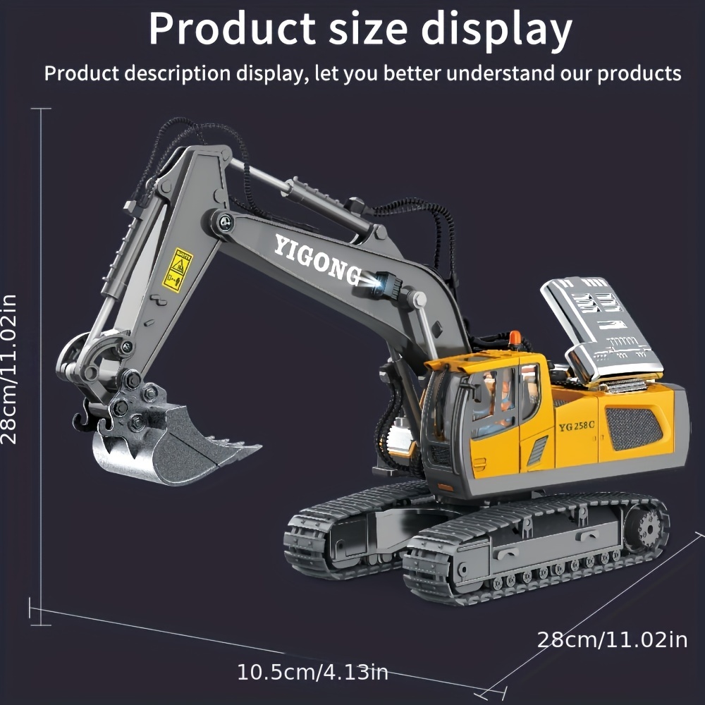 2.4G Remote Control Excavator Alloy Excavator Model Engineering Car Remote Control Car Boy Girl Unlimited Rotation - Larger 1/18 Scale Remote Control Excavator — image 2