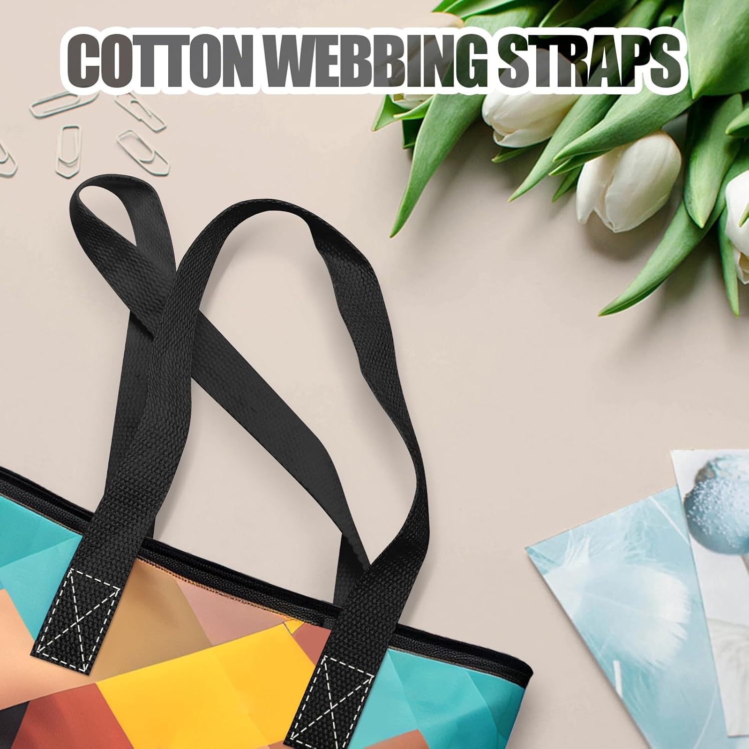 Biaungdo 1 Inch 12 Yards Cotton Webbing Straps, Black Polyester Weave Webbing for Bags Handles, Tote Bag, Purse Straps, Cloth Belt, Sewing DIY Crafts Bags — image 6