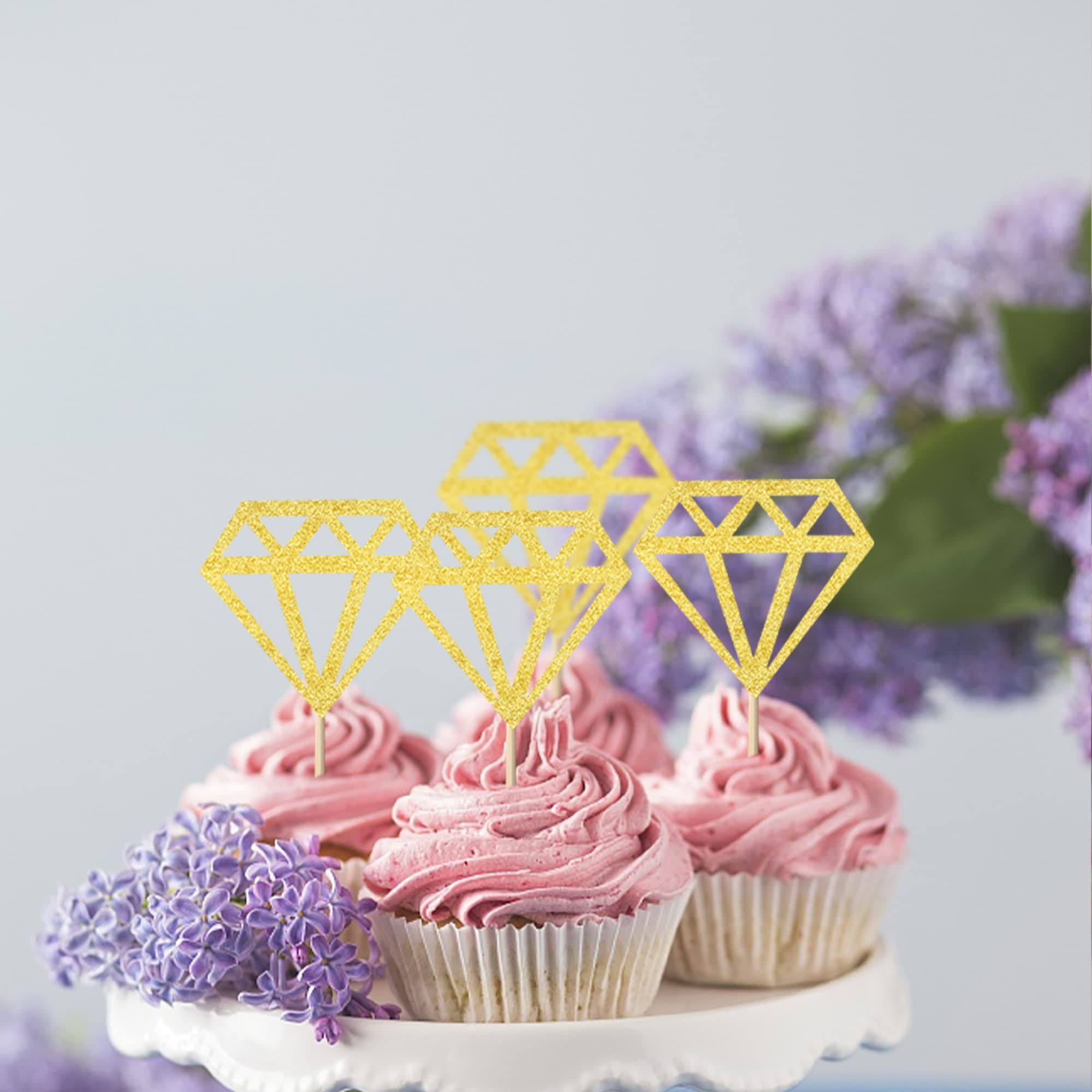 50 Pcs Gold Decor Cupcakes Happy Birthday Cake Wedding Decoration Happy Birthday Gold Diamond Dessert — image 2