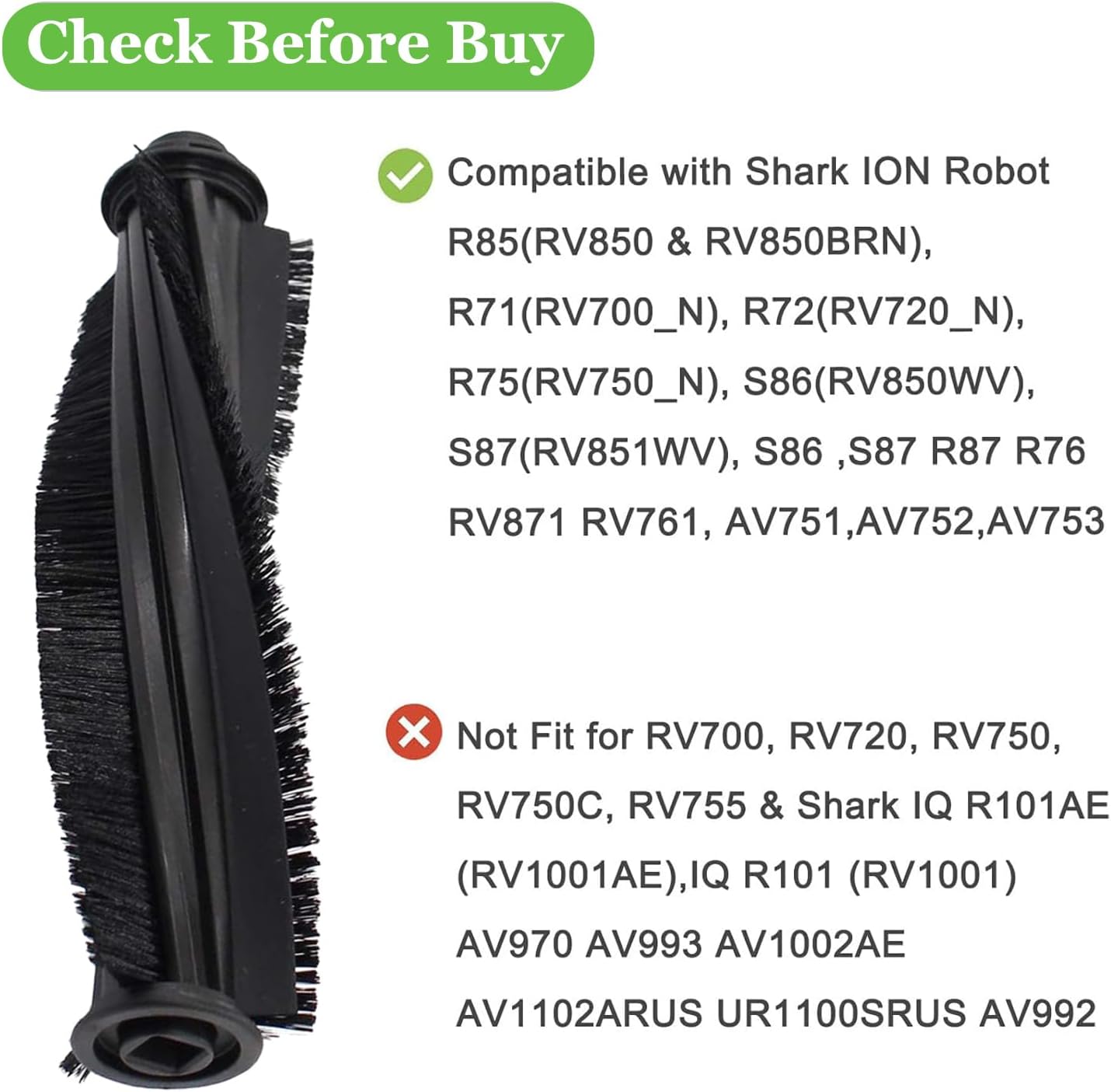 Main Roller Brush for Shark ION AV753 AV752 AV751 R85 RV850 S86 S87 S88 R71 R72 R75 RV761 RV771 RV871 ION Robot Vacuum Cleaner Replacement Accessories — image 2