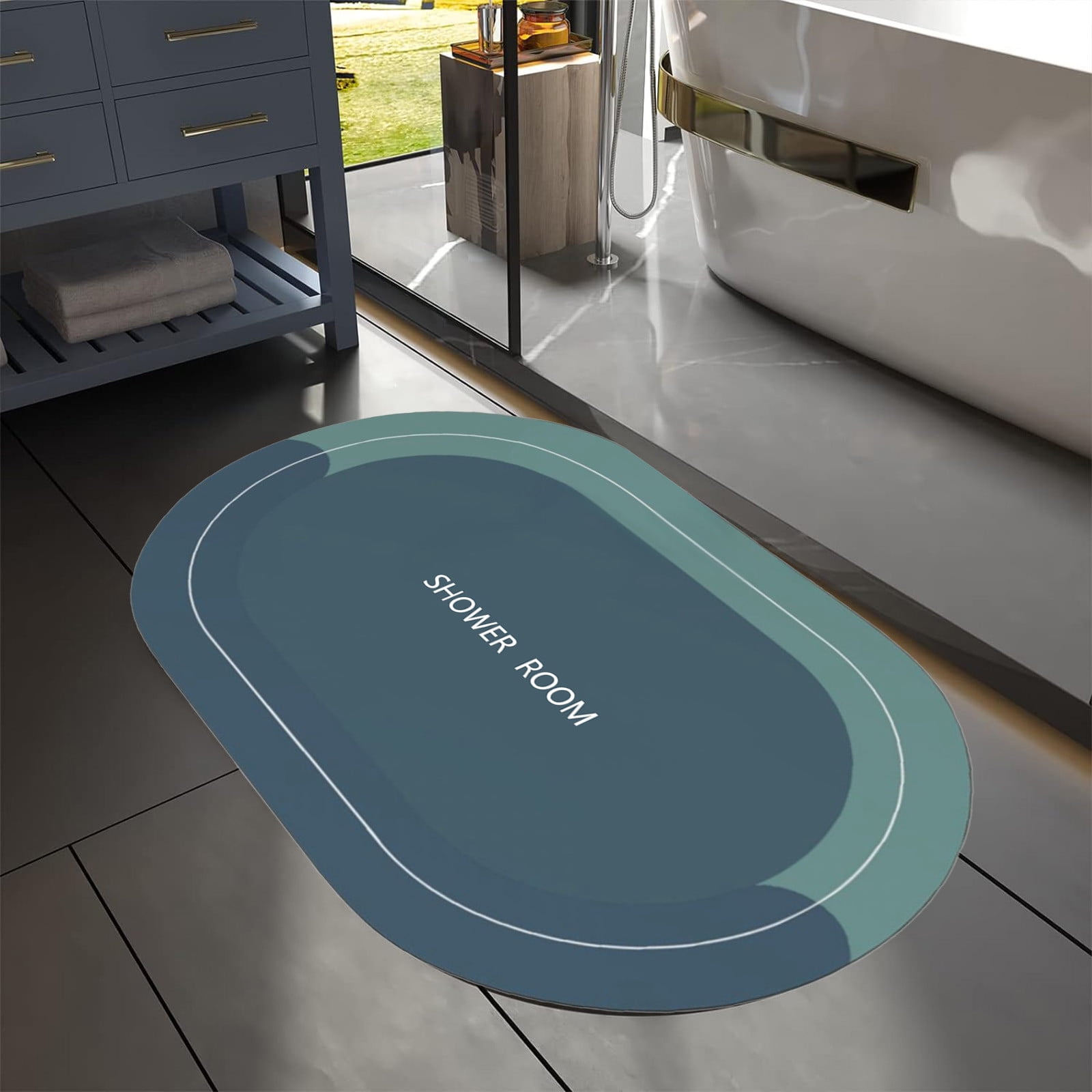 Oval Bathroom Rugs, Extra Soft Absorbent Bath Mat, 15.7"x23.6" Quicker Dry Washable Bath Mats for Bathroom, Tub and Shower, Non-Slip Bathroom Rug Blue β image 5