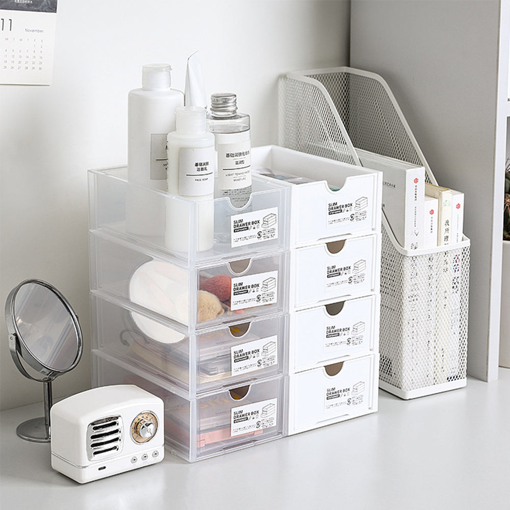 4 Pcs Set Stackable Desktop storage Box Drawer Transparent Plastic Stationery Cosmetic Organizer Box(White) — image 6