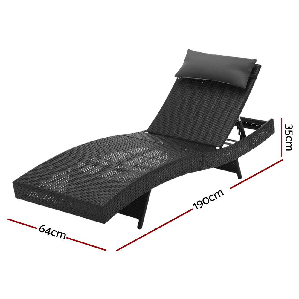 Gardeon Sun Lounge Wicker Lounger Outdoor Furniture Beach Chair Garden Adjustable Black โ image 2