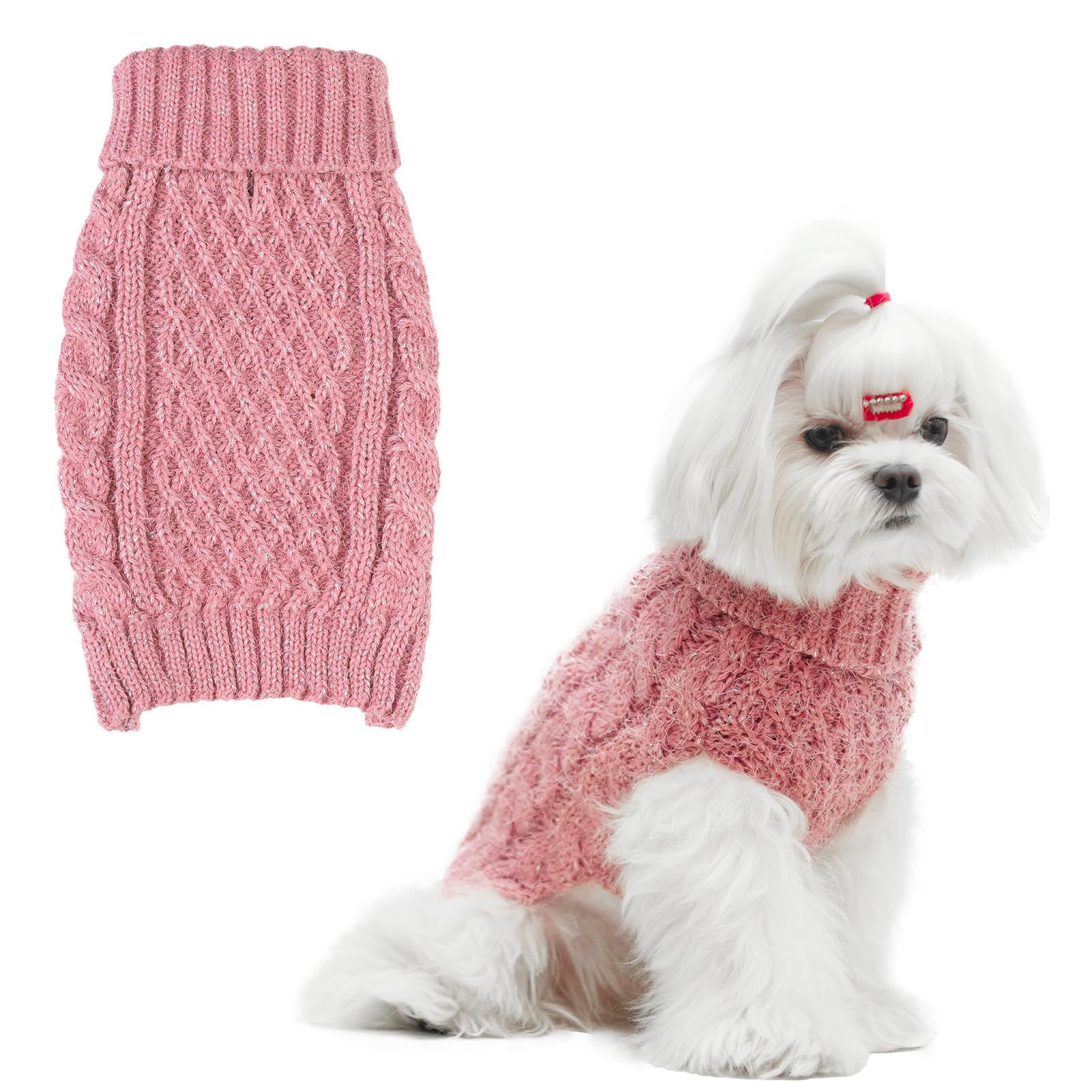 Turtleneck Small Dog Sweater - Classic Cable Knit Winter Coat Dog Cold Weather Clothes for Small Dogs Puppy