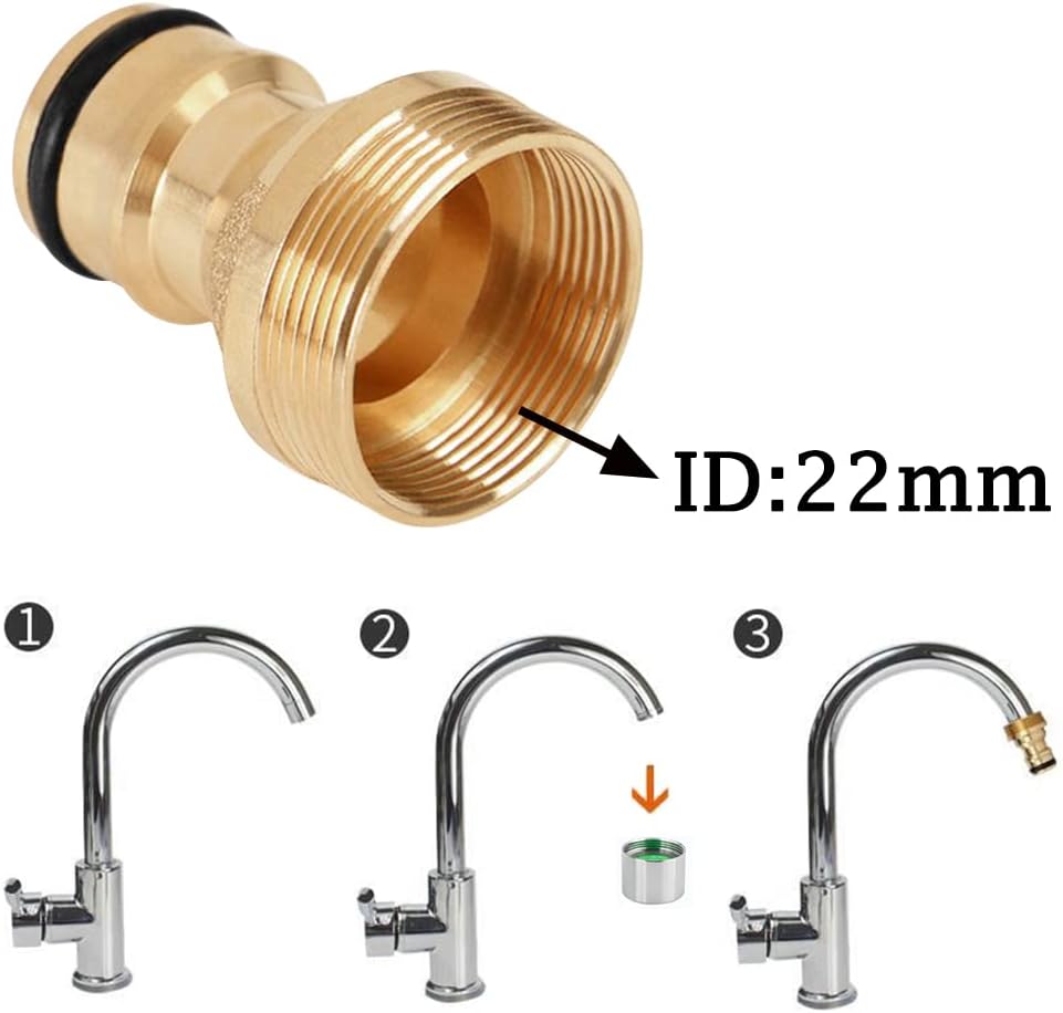 2Set Faucet Quick Connect to Garden Hose 22mm Female x 24mm Male Thread to 3/4" GHT Male Thread Snap Adapter for Bathroom Kitchen Indoor Sink Faucet — image 2