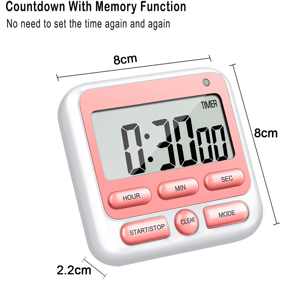 Digital Countdown Kitchen Timer -Count Up Down Magnetic Timer Clock for Cooking Baking Gym Students Pink — image 5