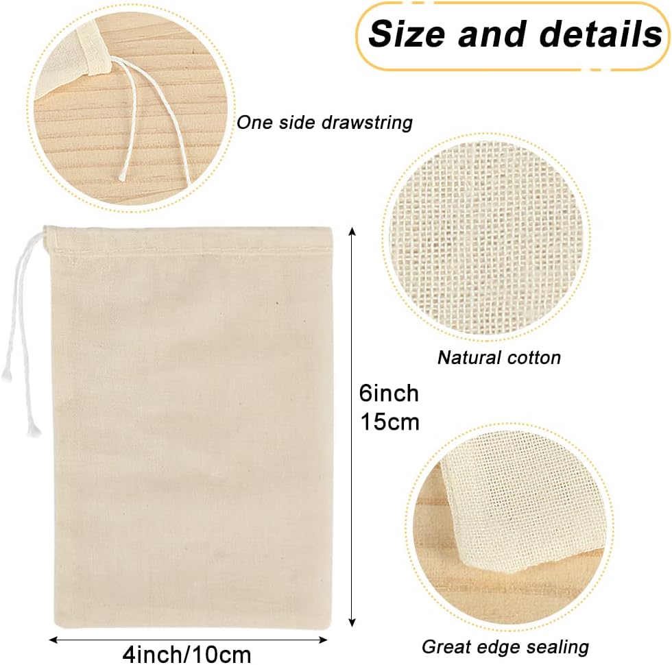 YQL Spice Bags for Cooking,30PCS 4x6 Inch Muslin Bags with Drawstring Tea Filter Bags Cheesecloth Bags for Straining Reusable Natural Cotton Sachet/Herb Bags โ image 2